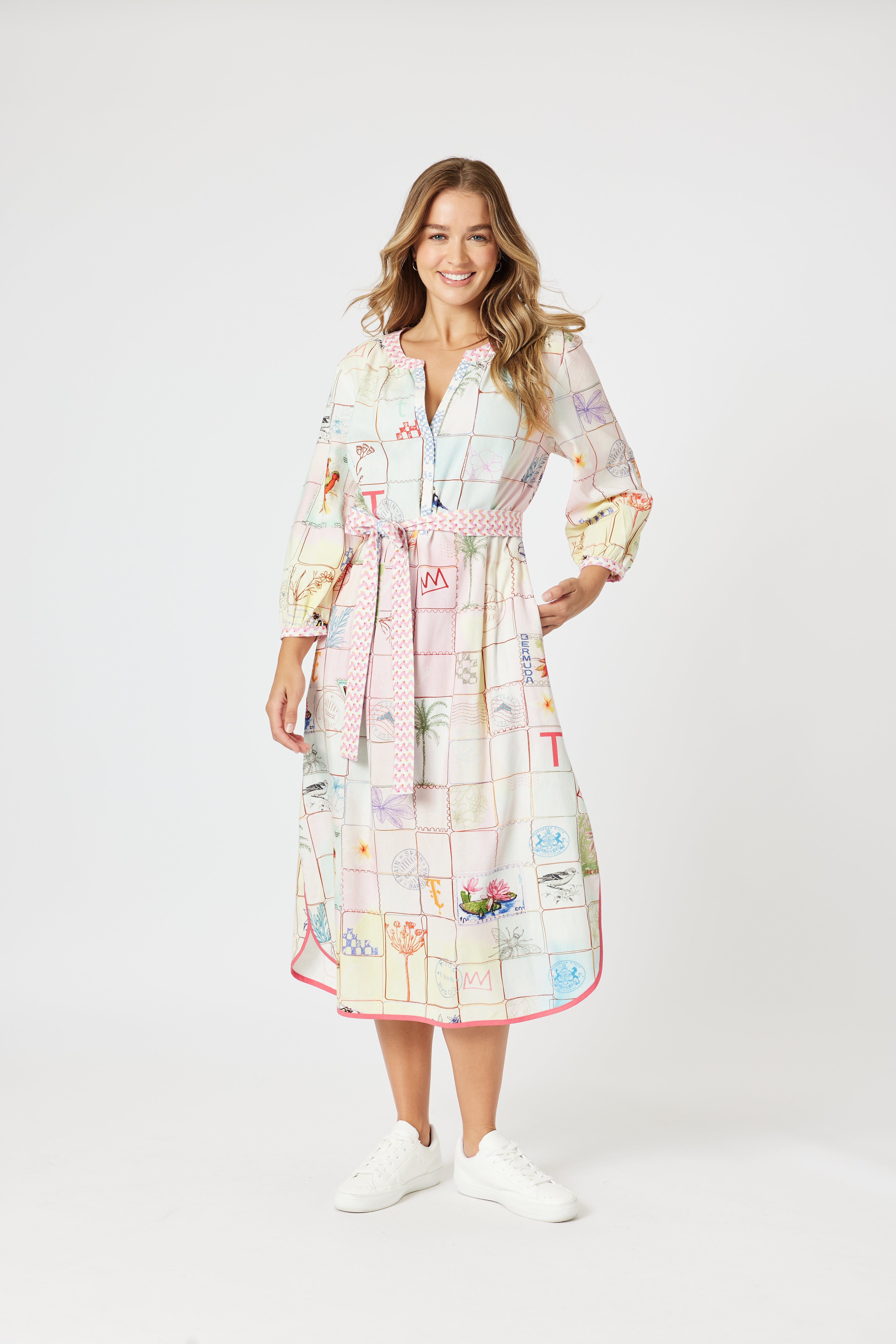 Collection of Threadz Capri Print Dress - Pastel Multi in a gallery layout