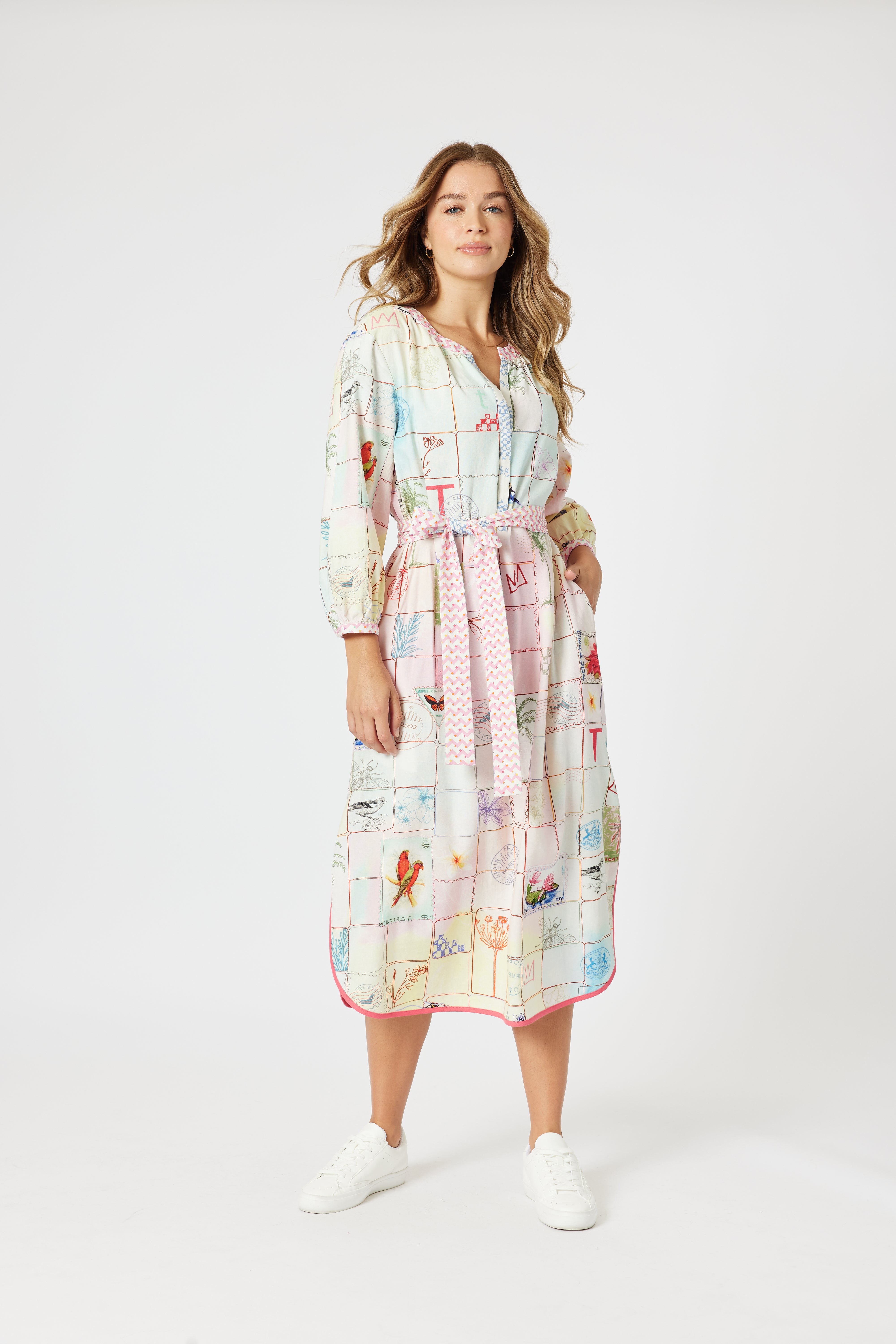 Collection of Threadz Capri Print Dress - Pastel Multi in a gallery layout