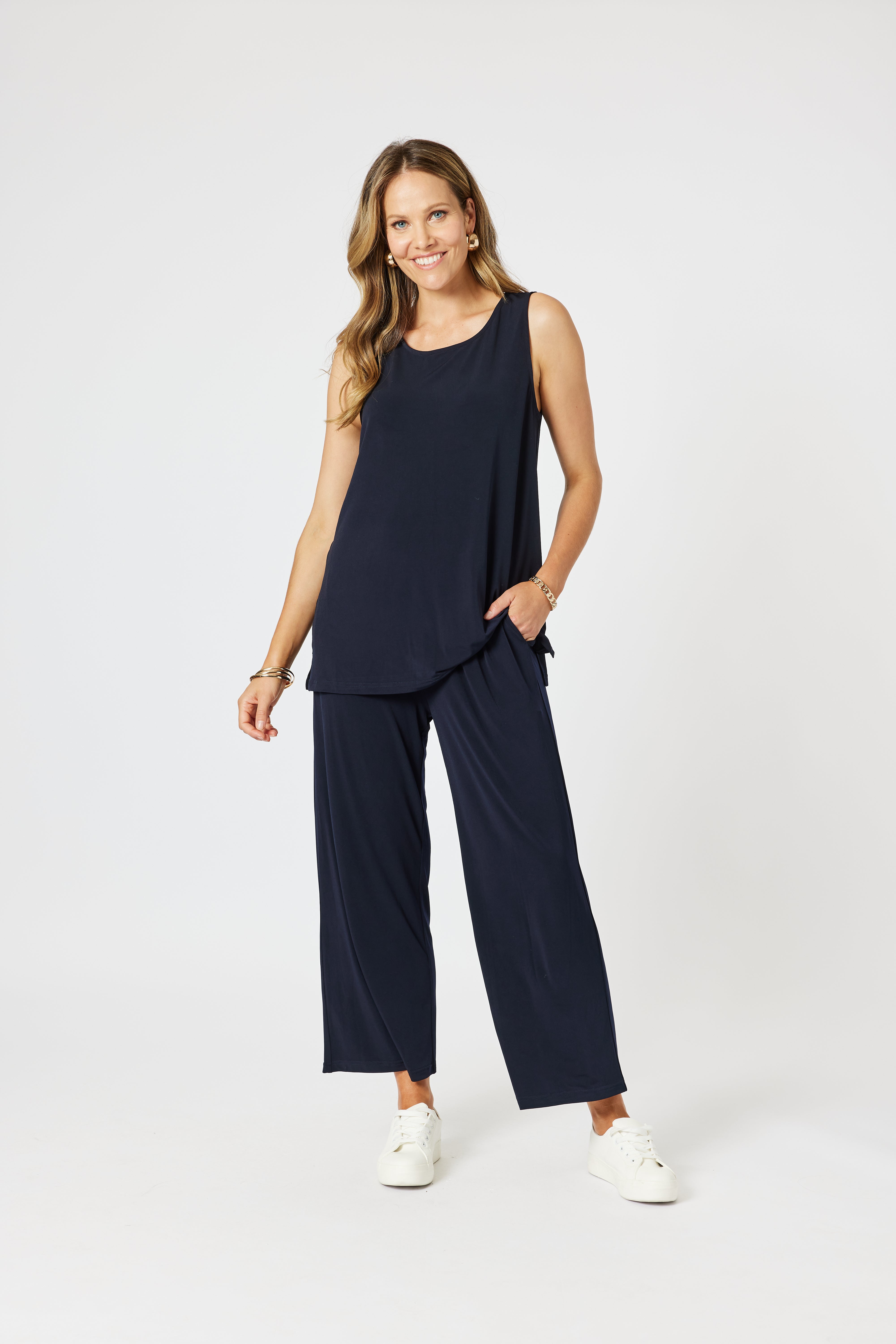 Collection of Clarity Basic Travel Jersey Tank - Navy in a gallery layout