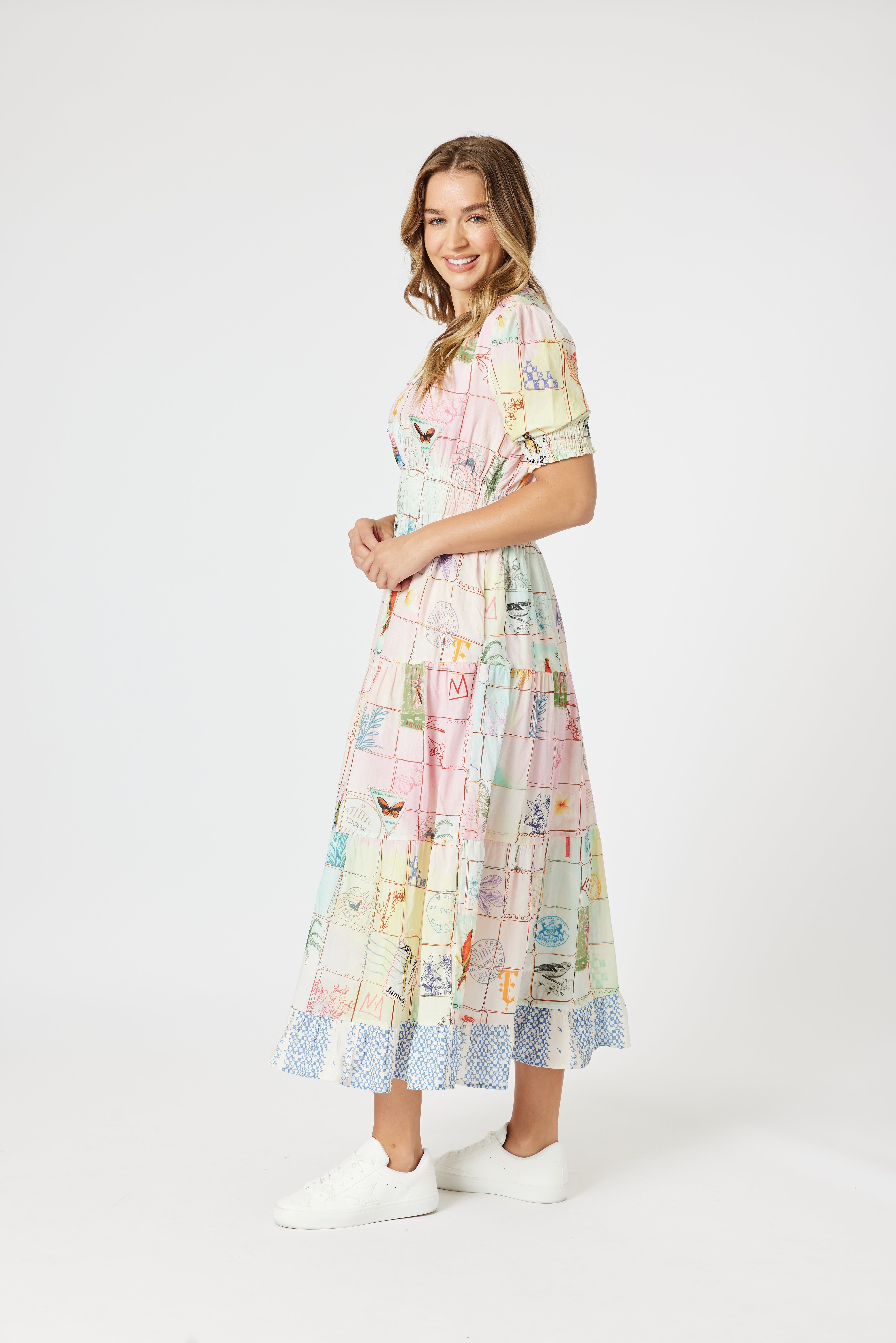 Collection of Threadz Capri Print Maxi Dress - Pastel Multi in a gallery layout