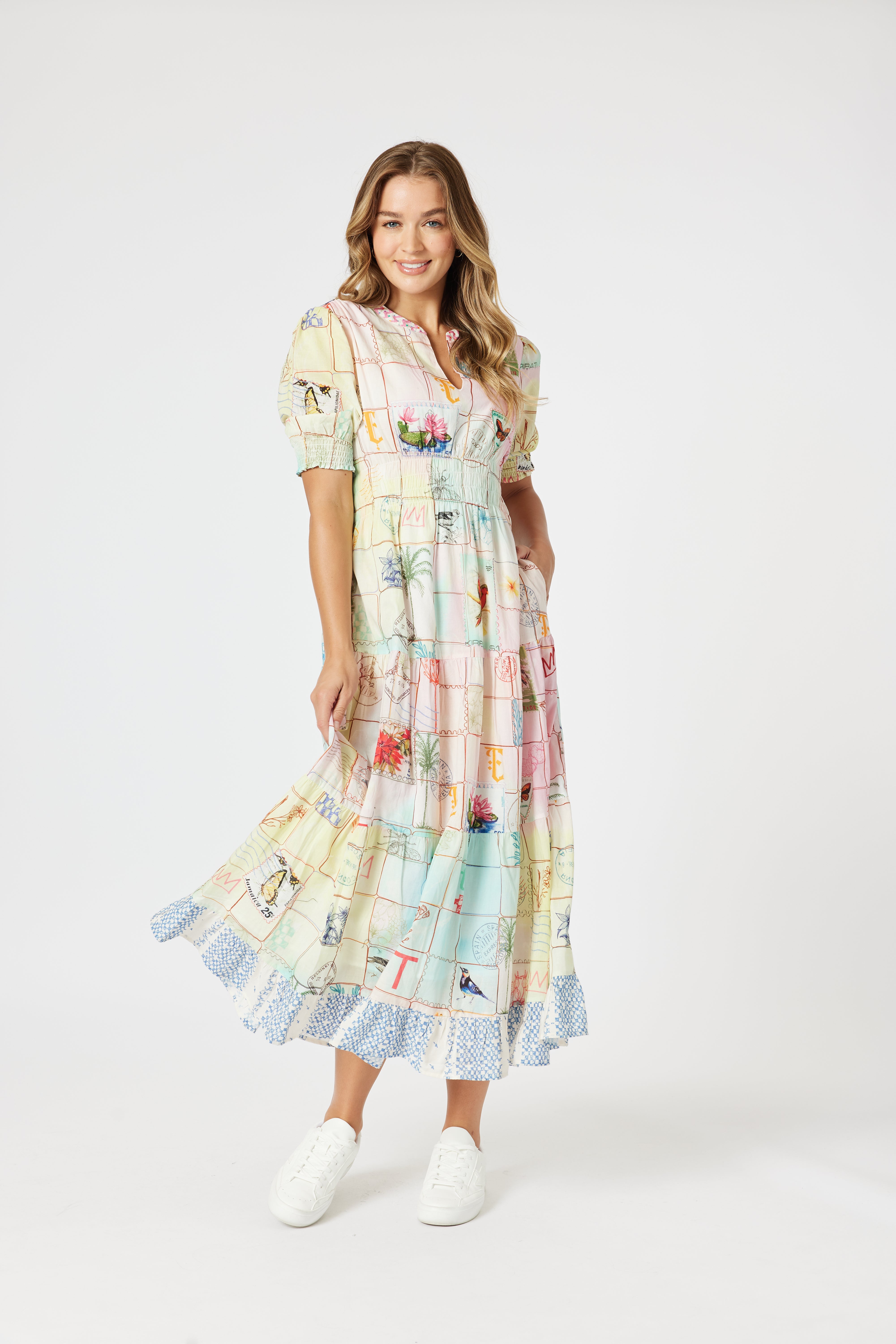 Collection of Threadz Capri Print Maxi Dress - Pastel Multi in a gallery layout