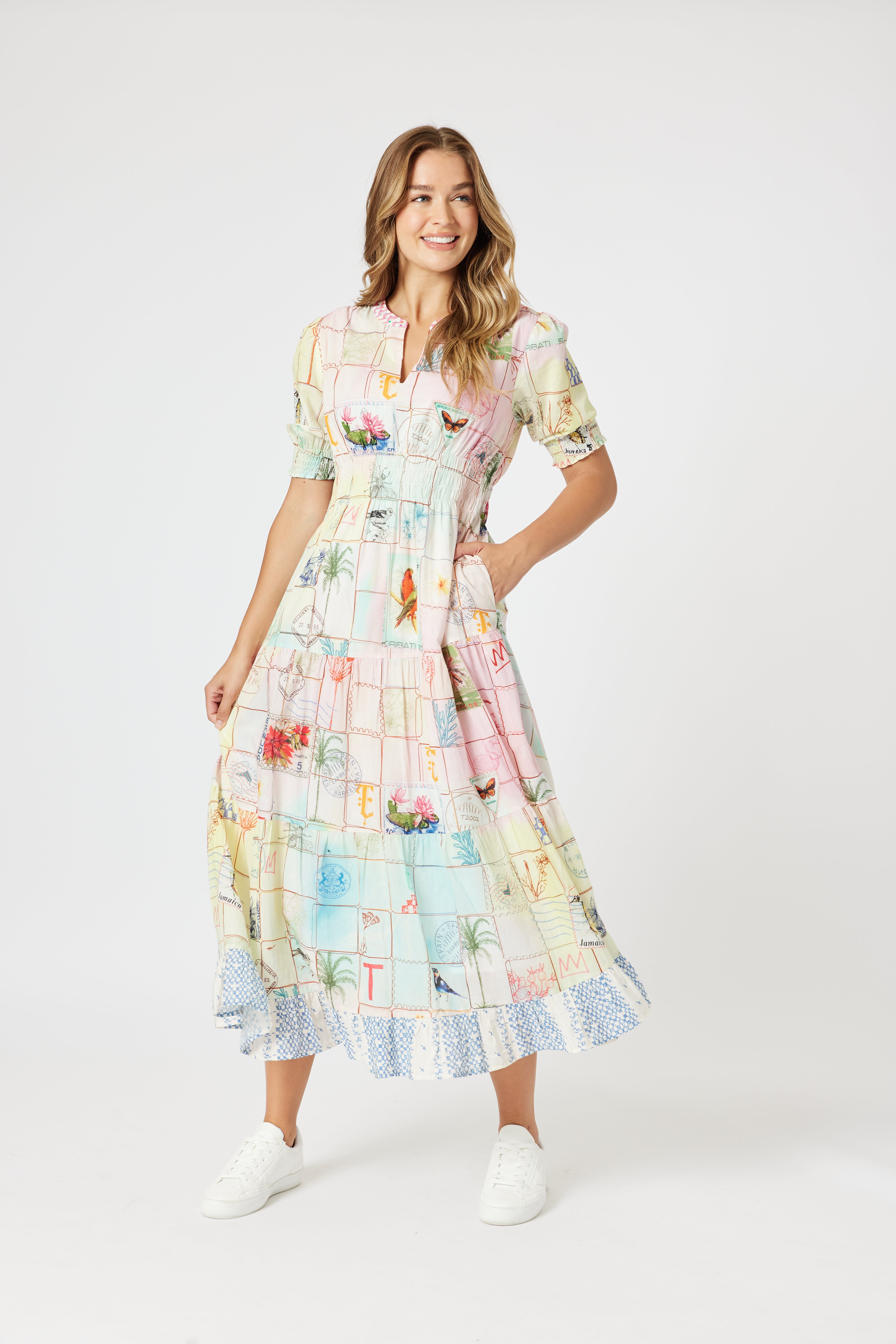 Collection of Threadz Capri Print Maxi Dress - Pastel Multi in a gallery layout