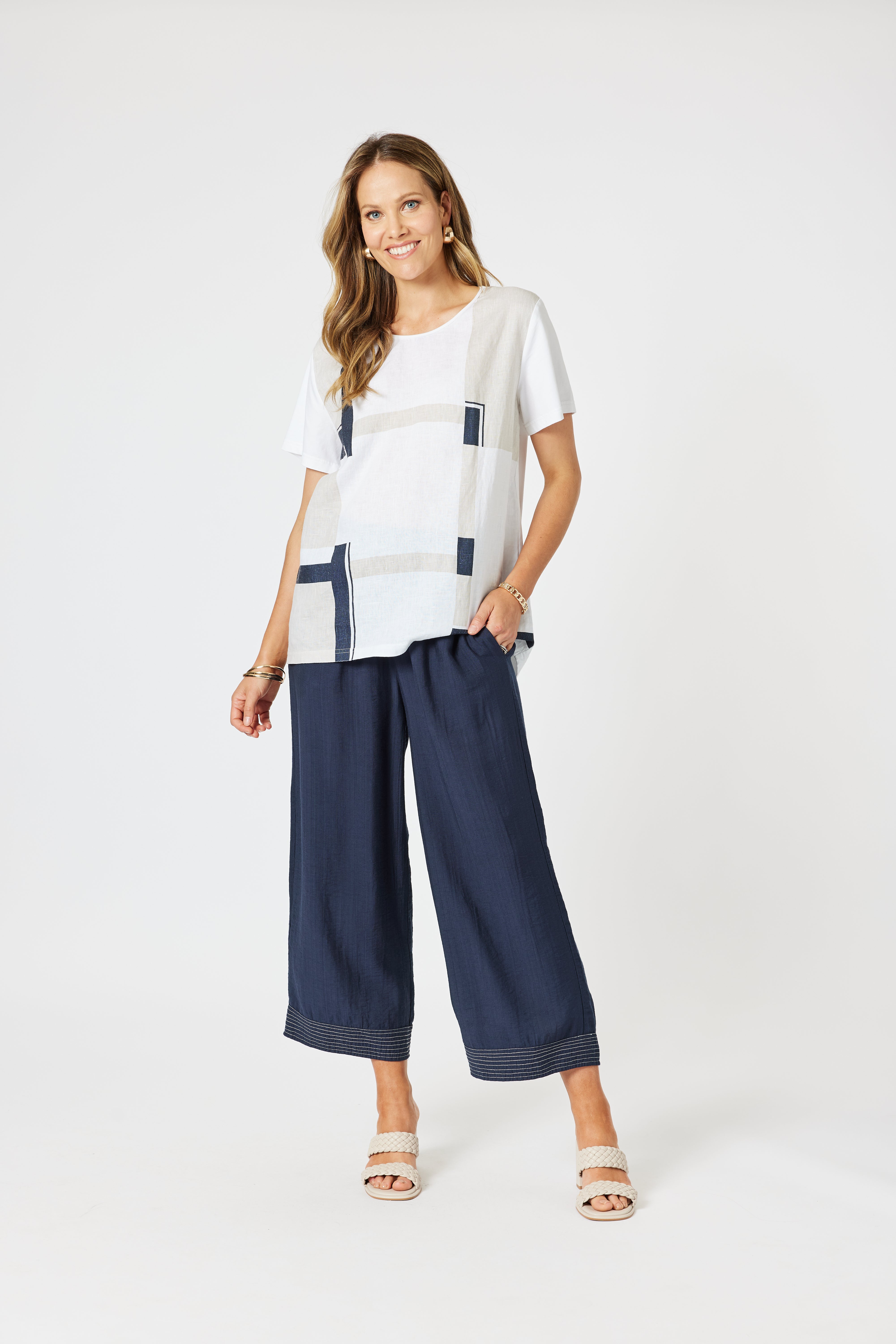 Collection of Clarity Geometric Top - White/ Navy in a gallery layout