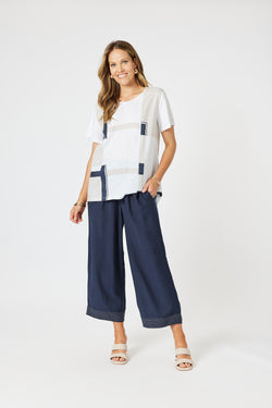 Collection of Clarity Geometric Top - White/ Navy in a gallery layout