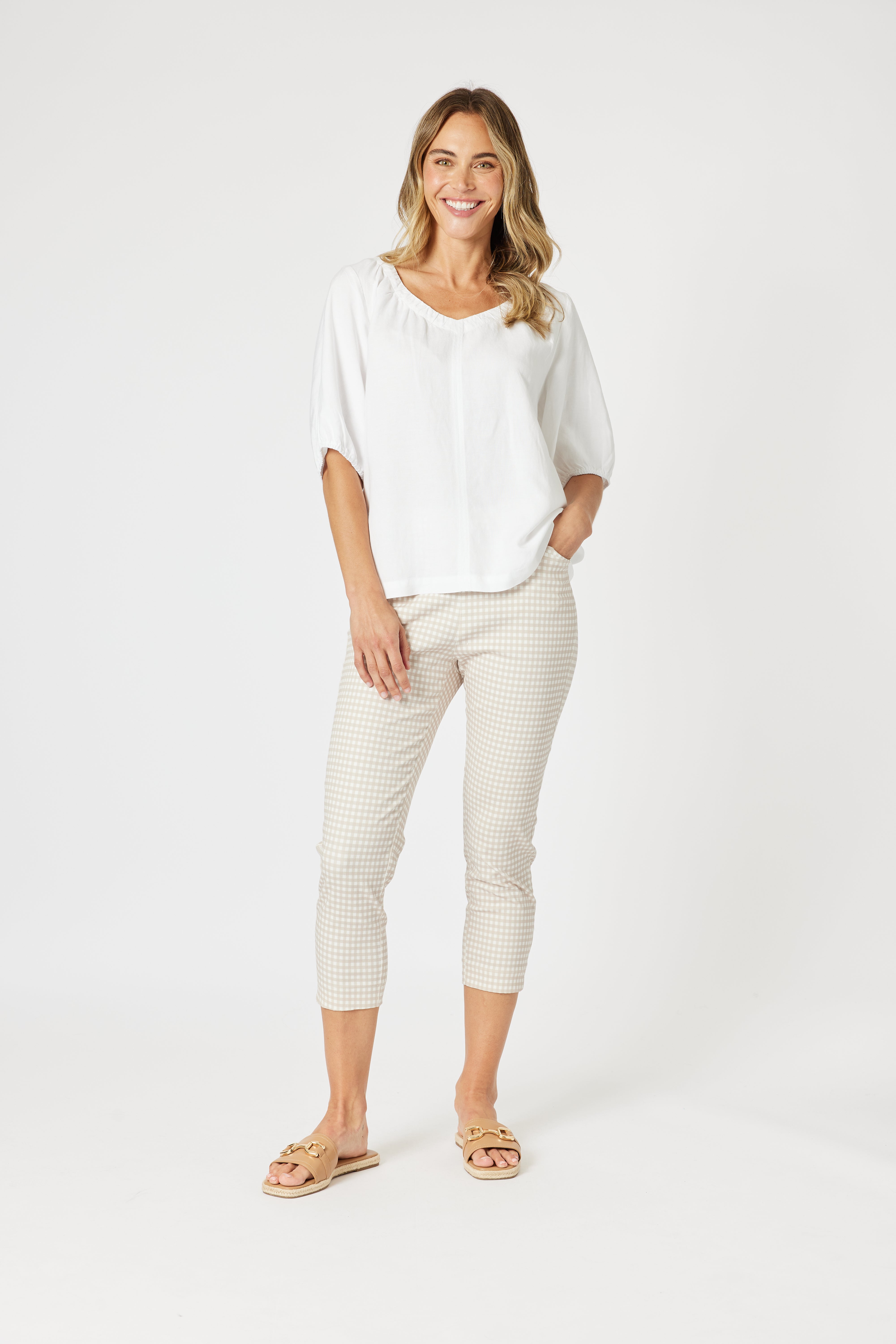 Image of Gordon Smith Lino V Neck Top - White