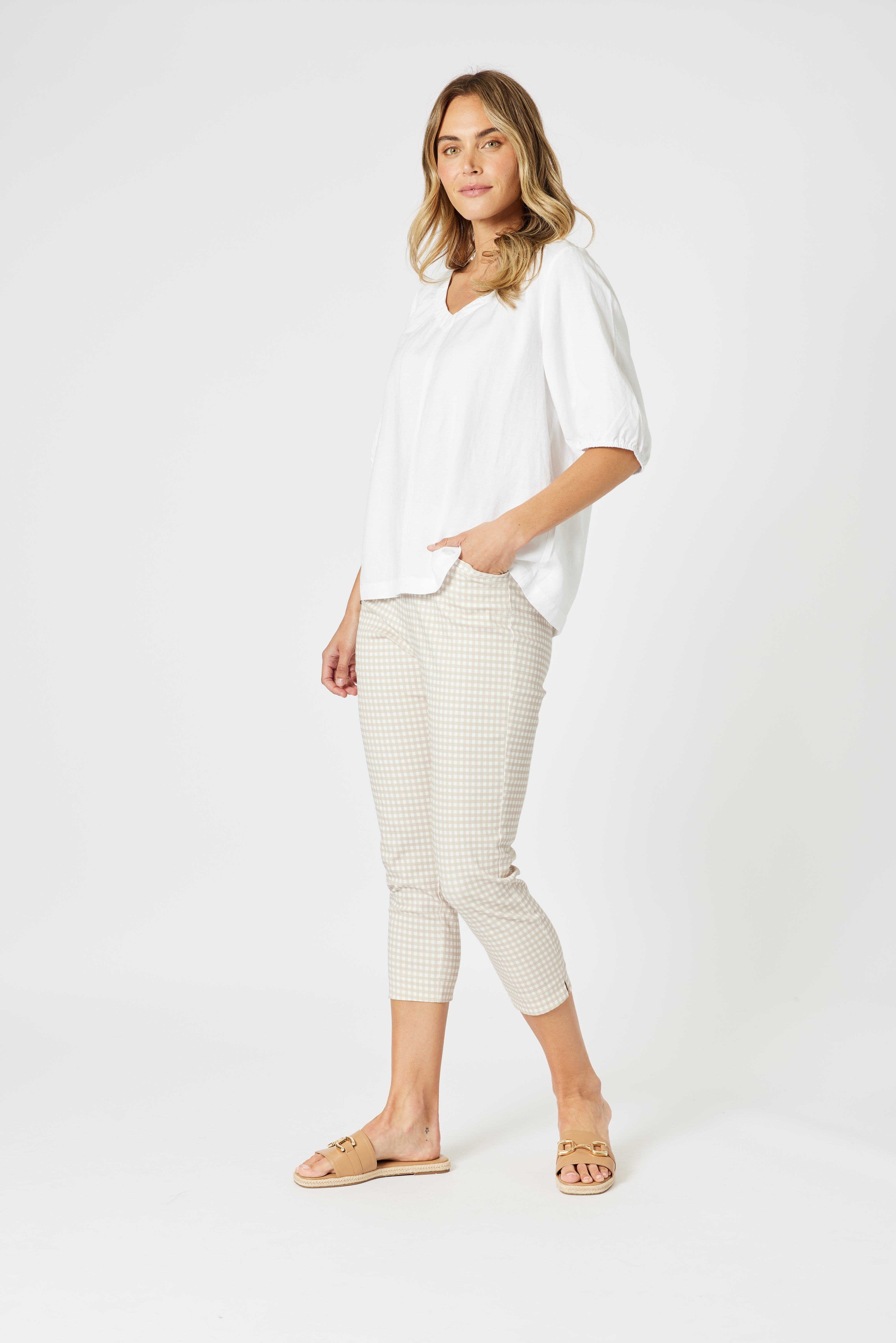 Collection of Gordon Smith Lino V Neck Top - White in a gallery layout