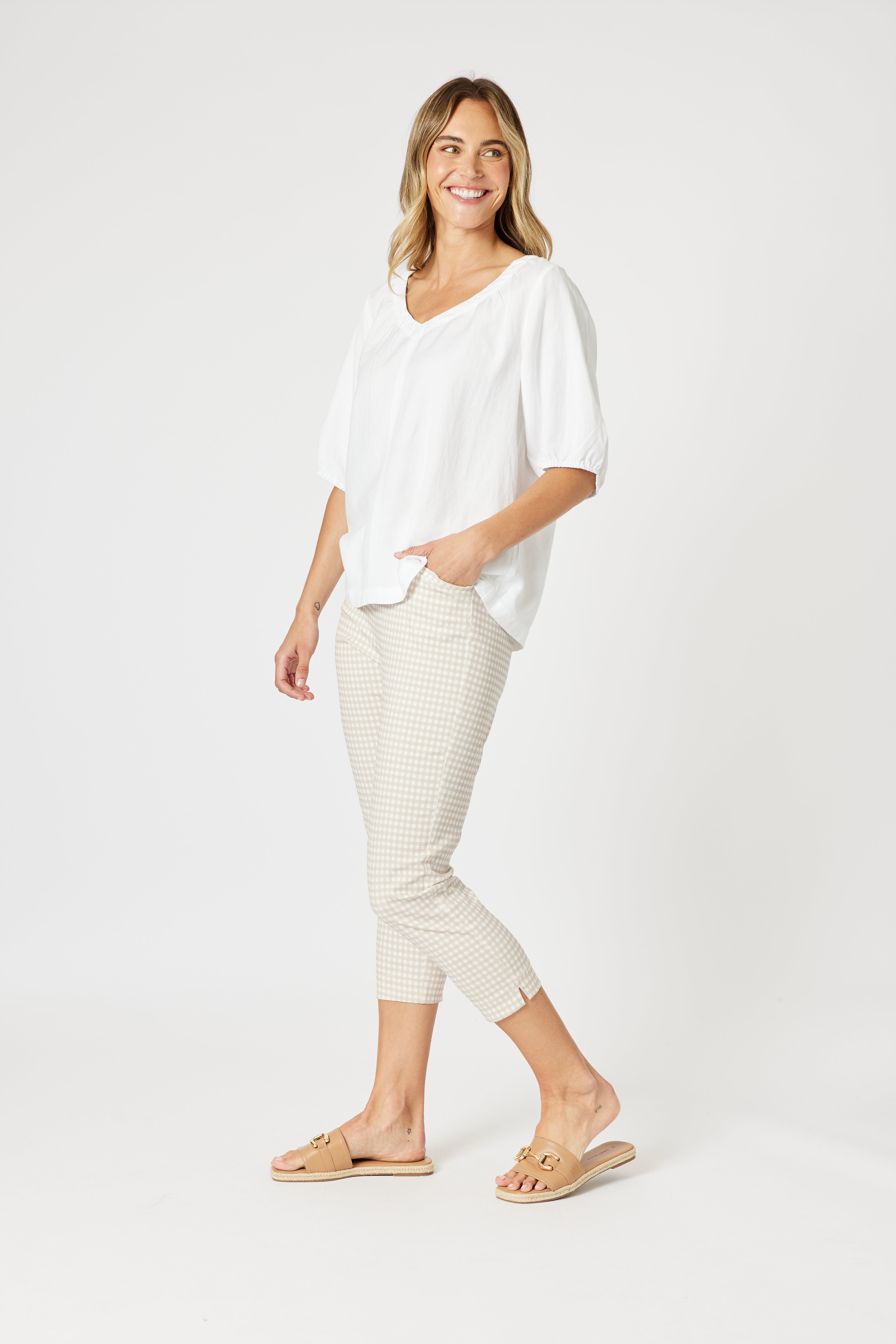 Image of Gordon Smith Lino V Neck Top - White