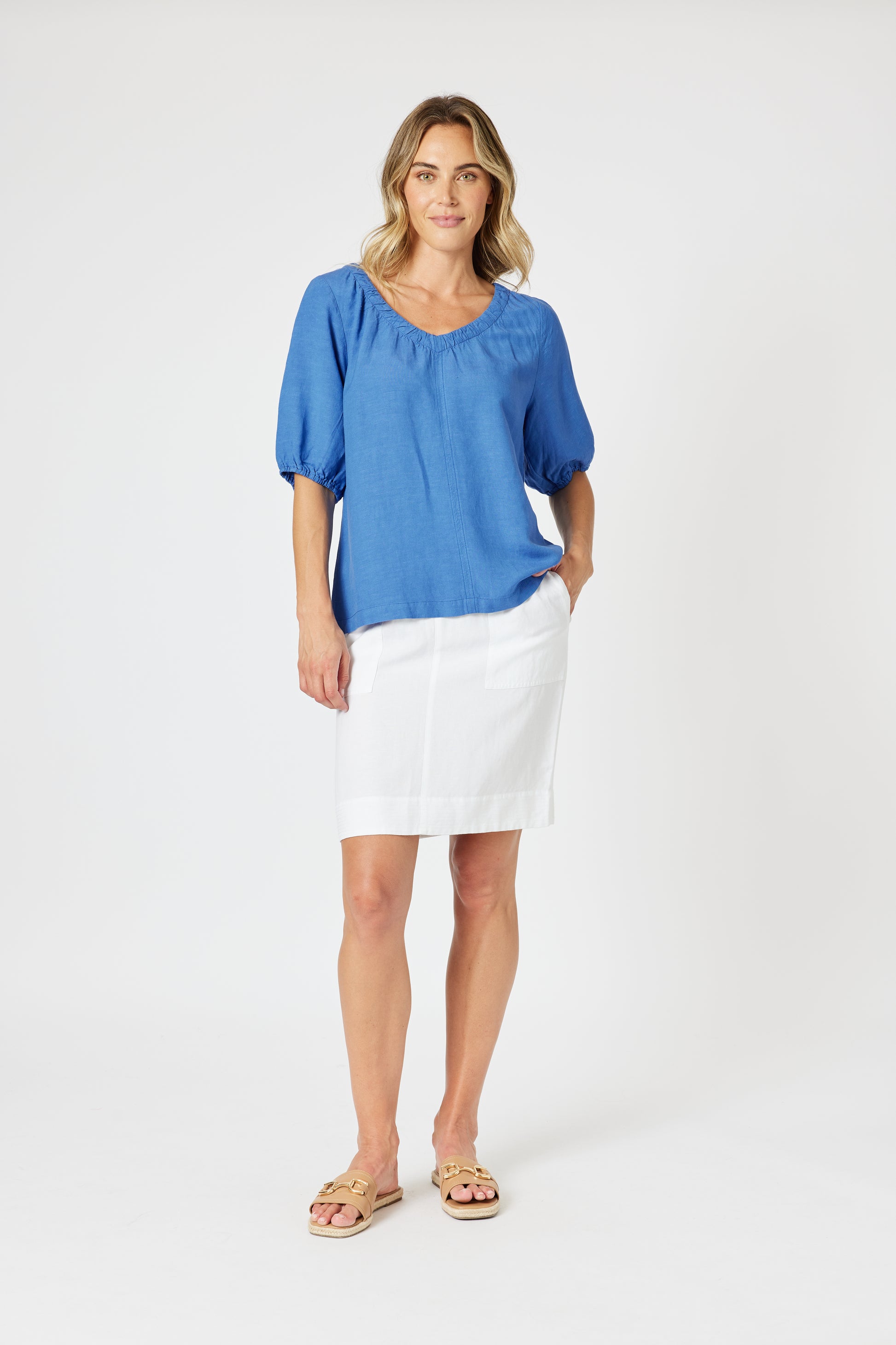 Gordon Smith Lino V Neck Top - Sardina Blue