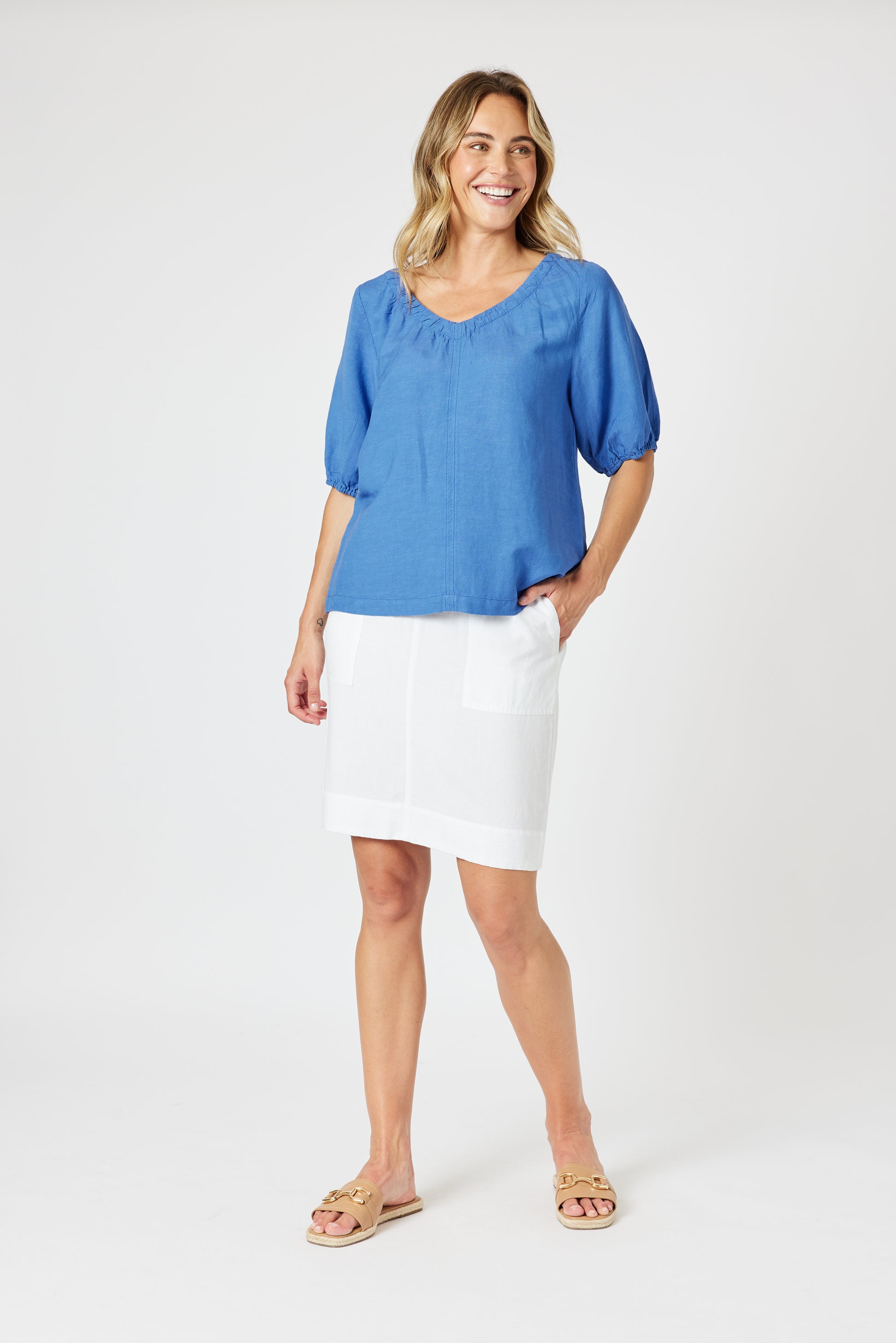 Gordon Smith Lino V Neck Top - Sardina Blue