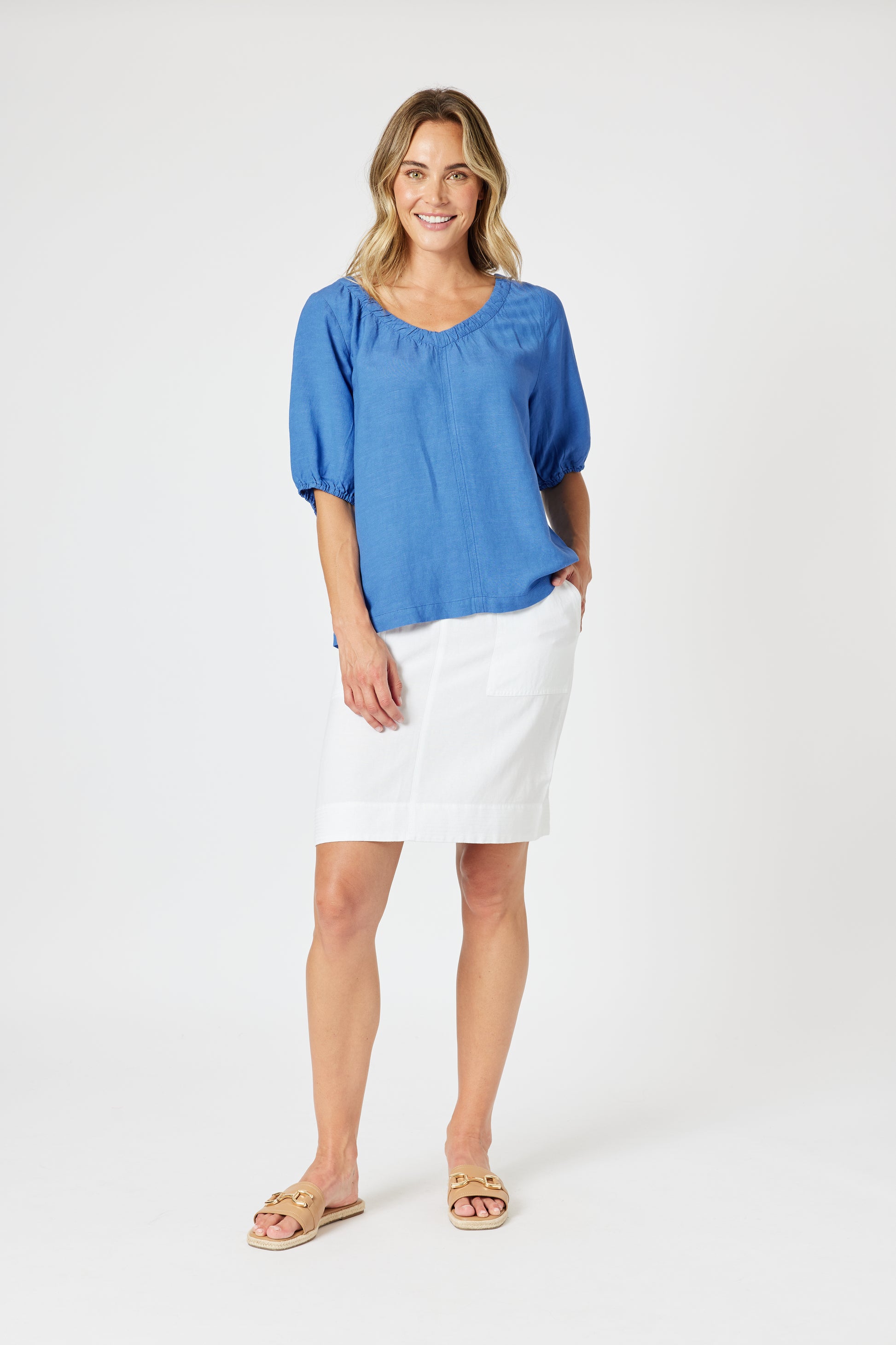 Gordon Smith Lino V Neck Top - Sardina Blue