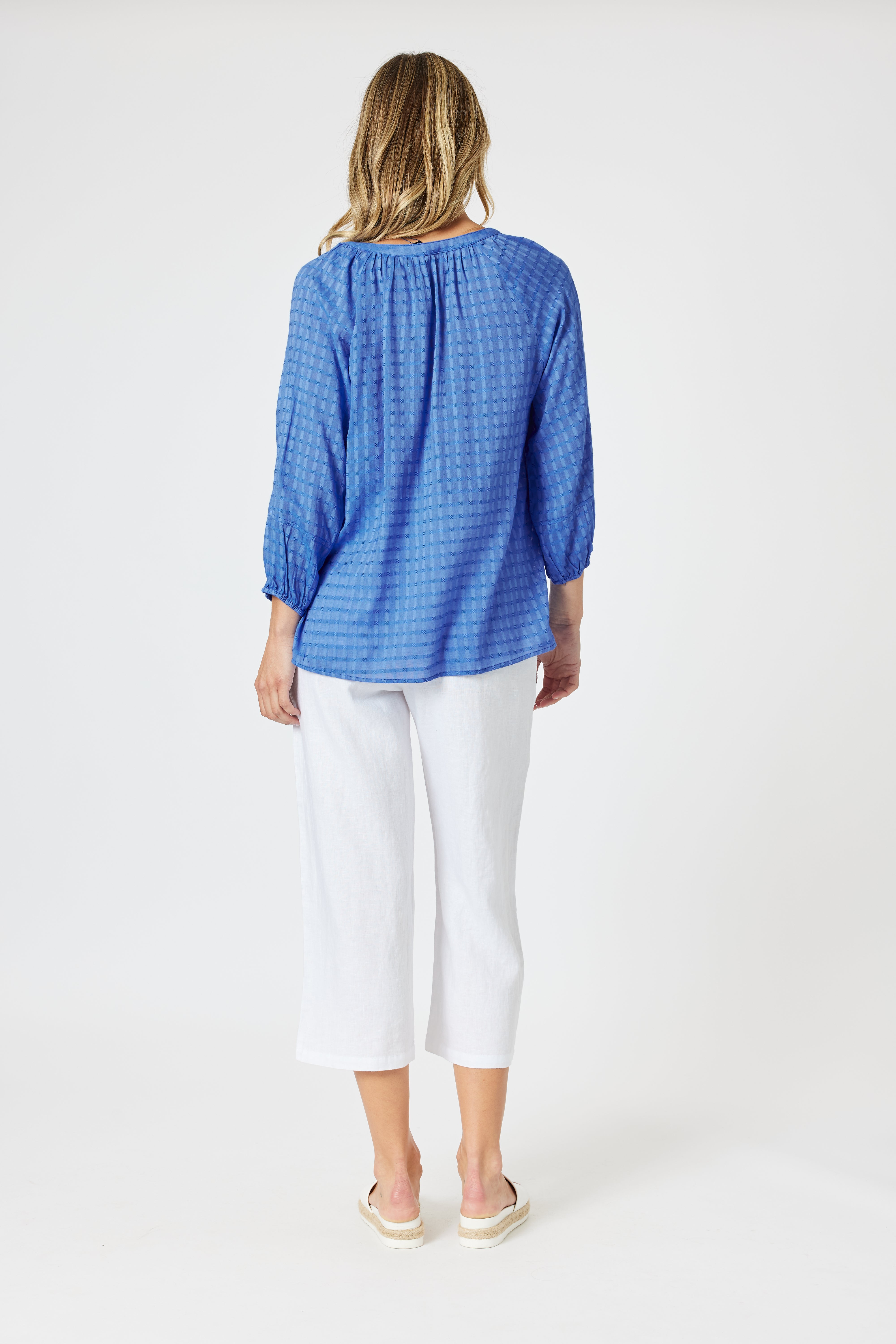 Collection of Gordon Smith Mykonos Check Shirt - Sardinia Blue in a gallery layout