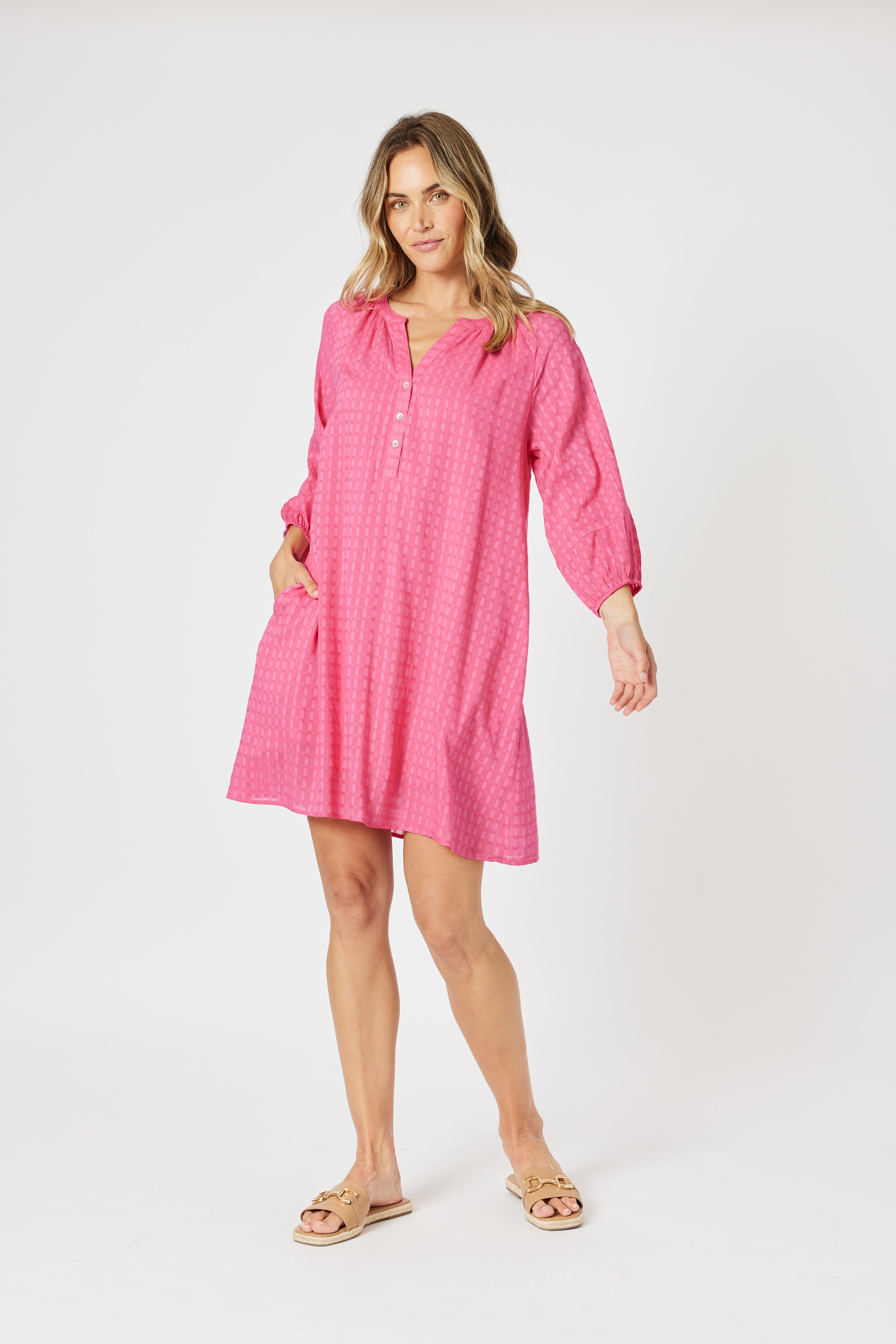 Collection of Gordon Smith Mykonos Check Dress - Peony in a gallery layout