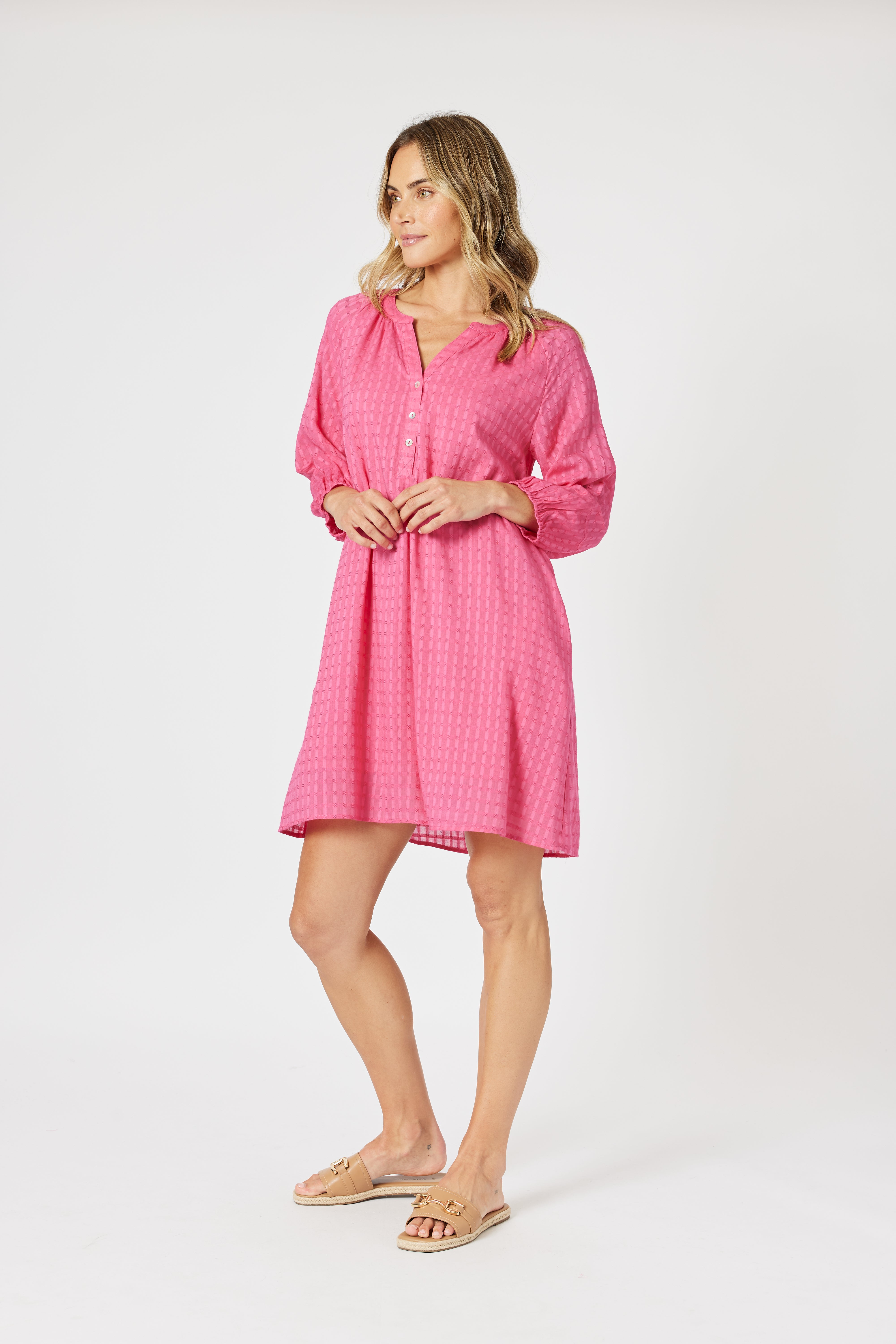 Collection of Gordon Smith Mykonos Check Dress - Peony in a gallery layout