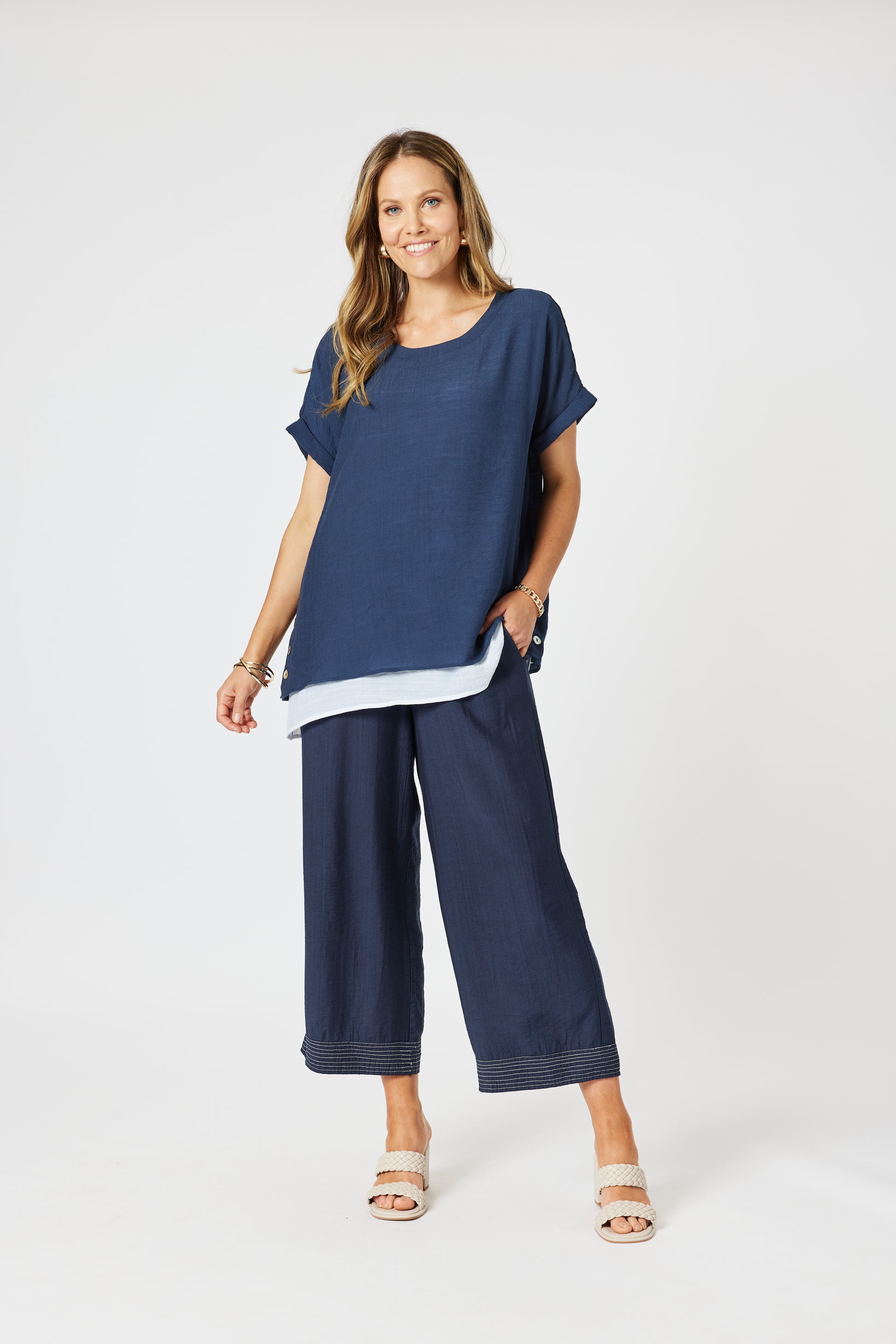 Clarity Palma Side Button 2 in 1 - Navy/ White