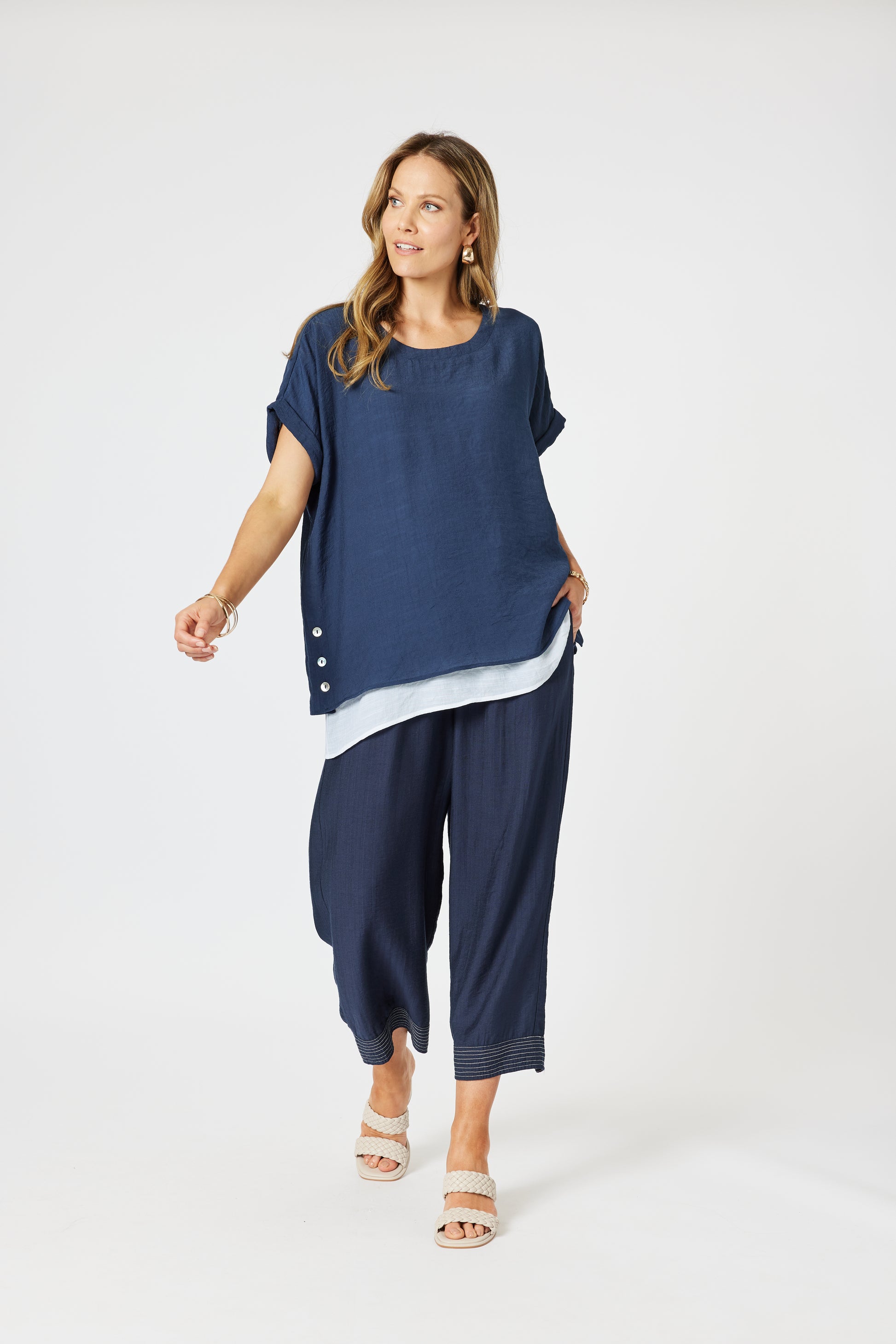 Clarity Palma Side Button 2 in 1 - Navy/ White