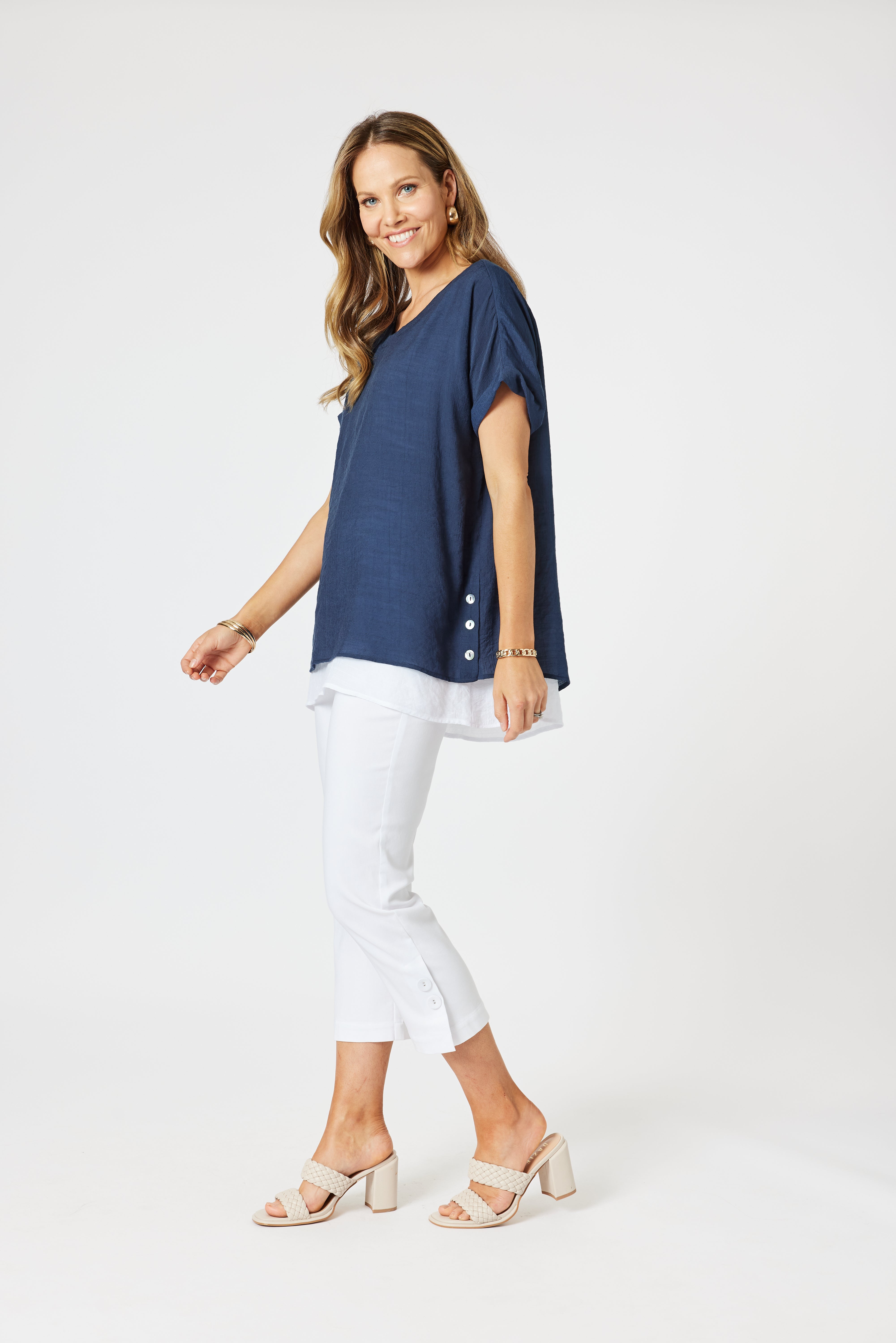 Collection of Clarity Palma Side Button 2 in 1 - Navy/ White in a gallery layout