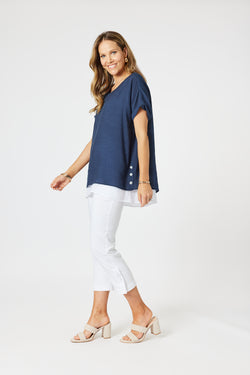 Collection of Clarity Palma Side Button 2 in 1 - Navy/ White in a gallery layout