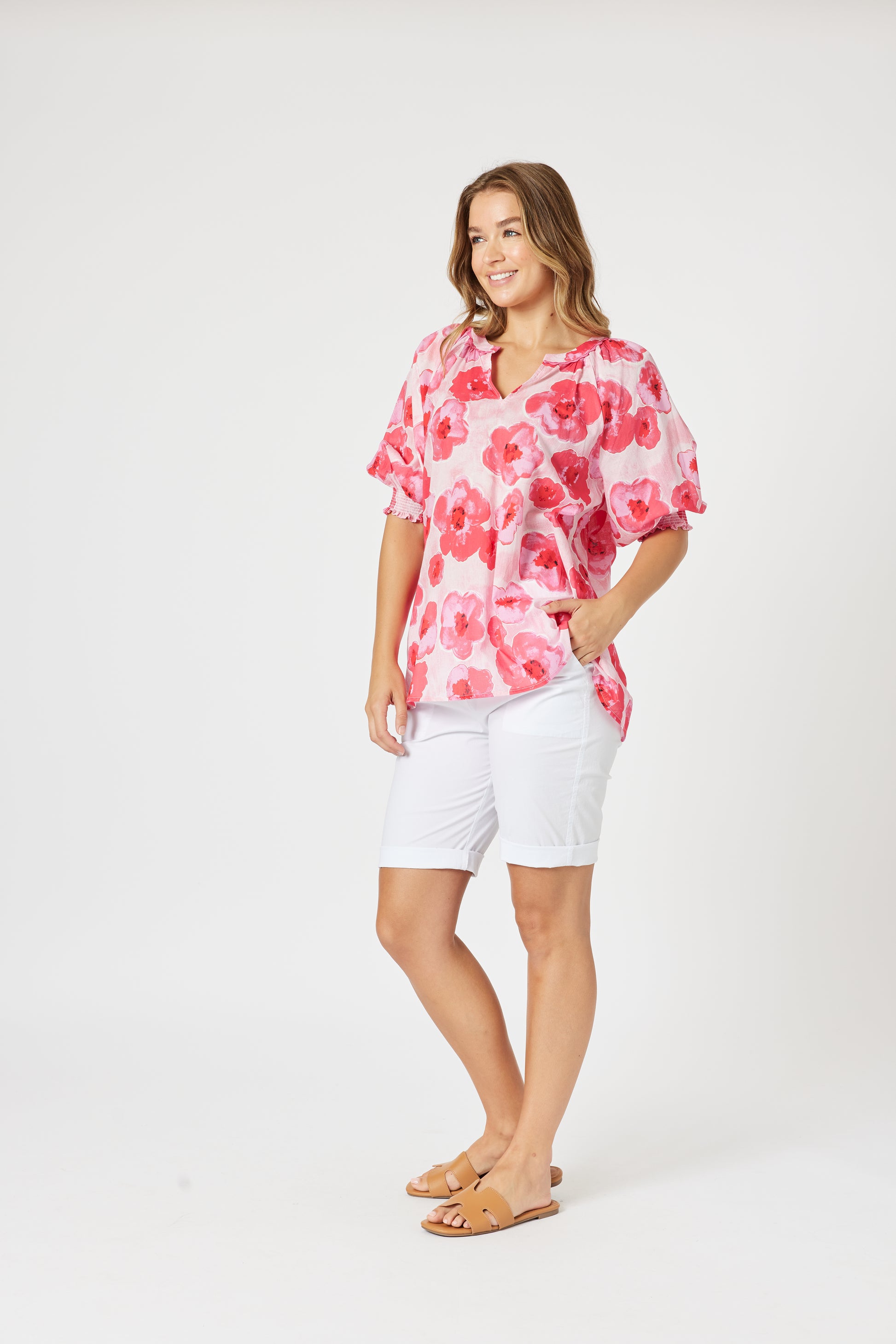 Threadz Pink Poppies Top - Pink/ Multi