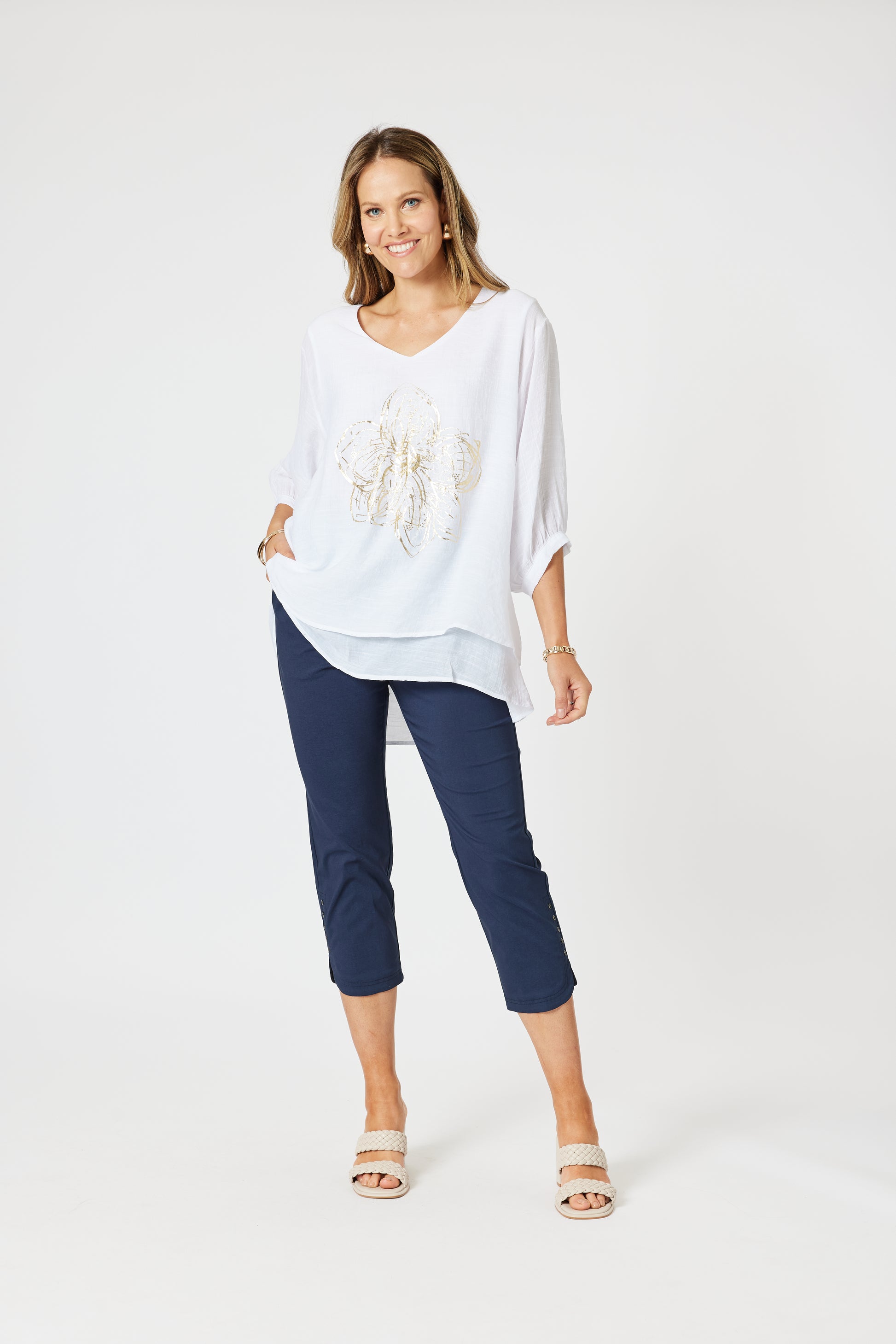 Clarity Flower 2 in 1 Top - White/ Gold