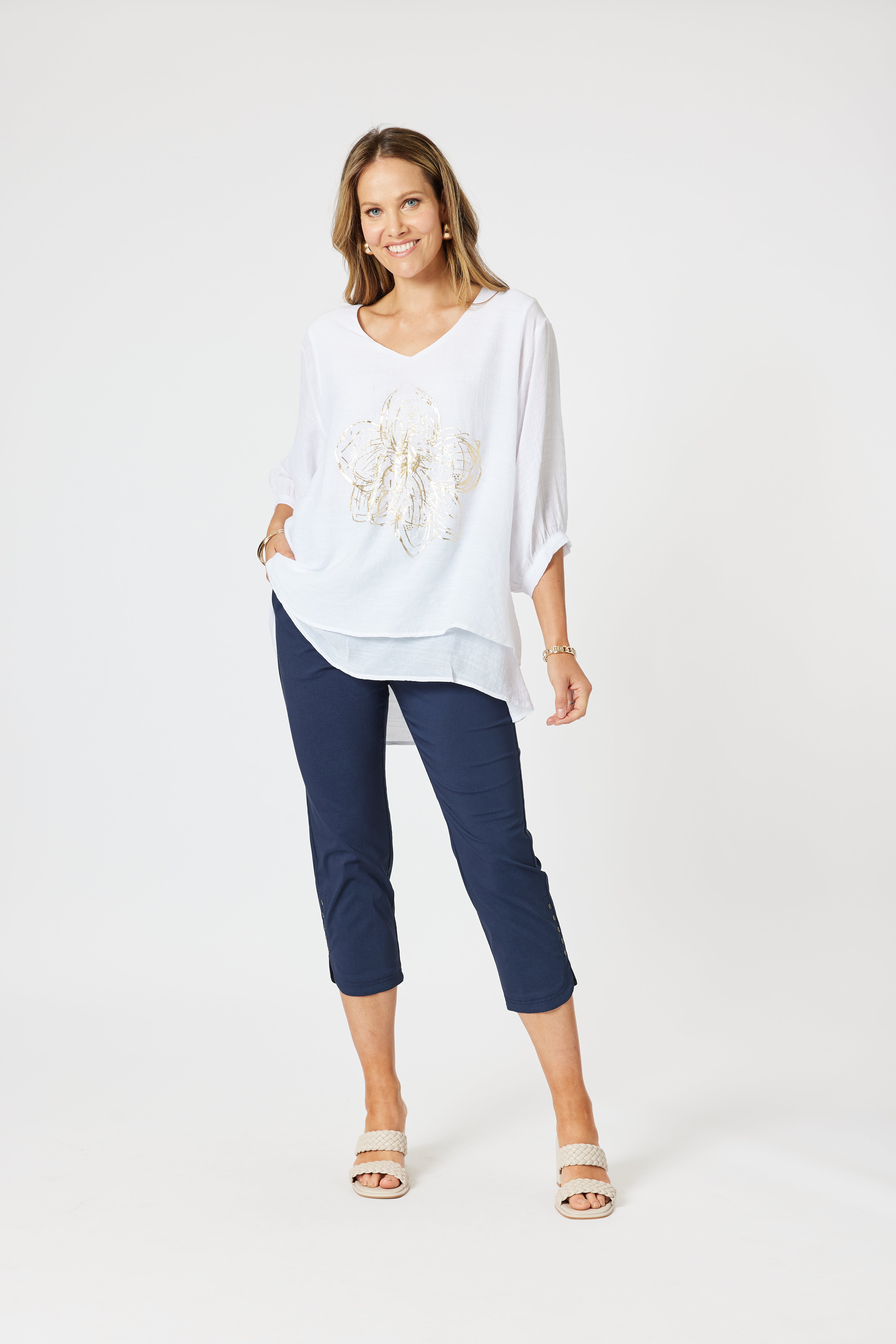 Collection of Clarity Flower 2 in 1 Top - White/ Gold in a gallery layout