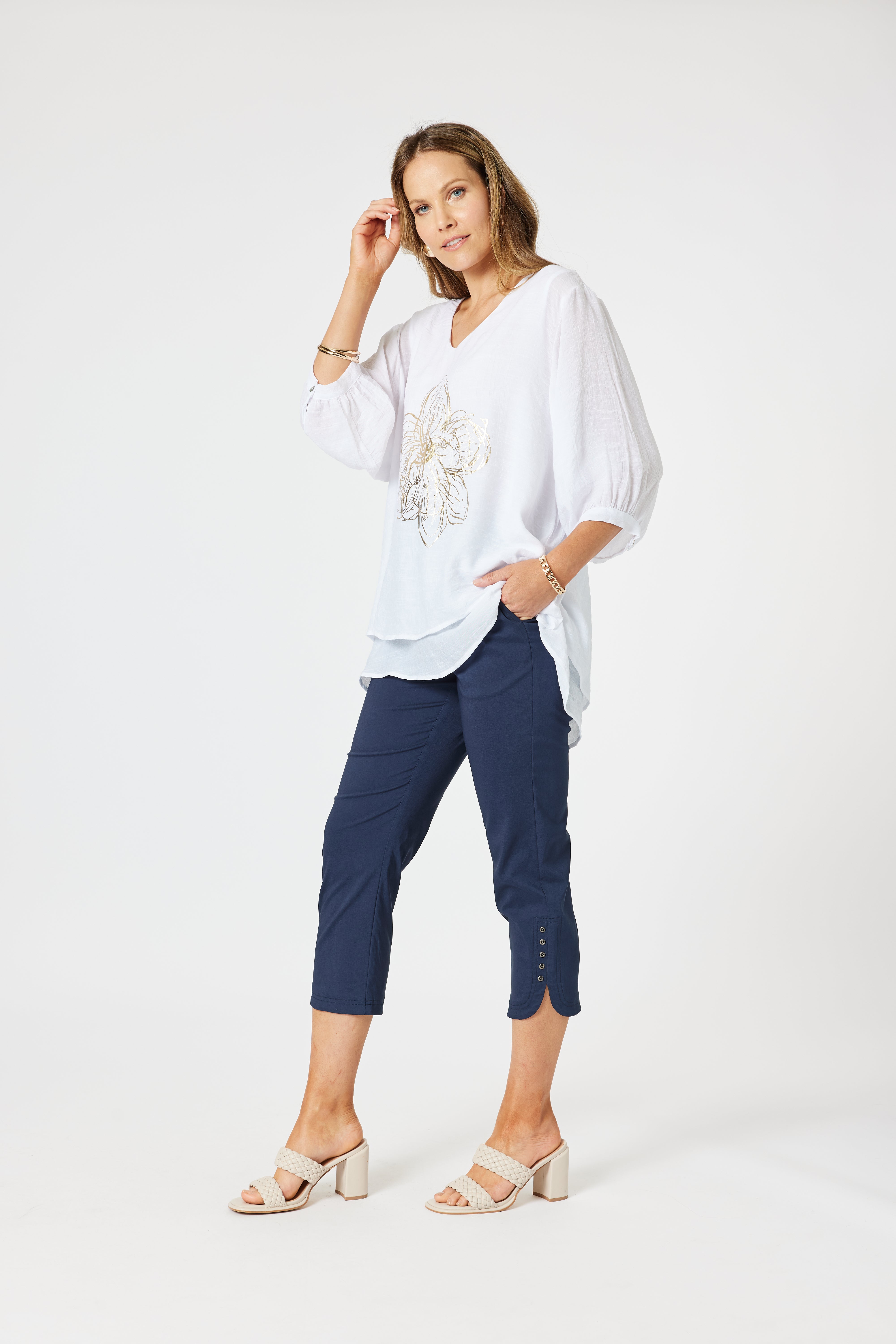 Collection of Clarity Flower 2 in 1 Top - White/ Gold in a gallery layout
