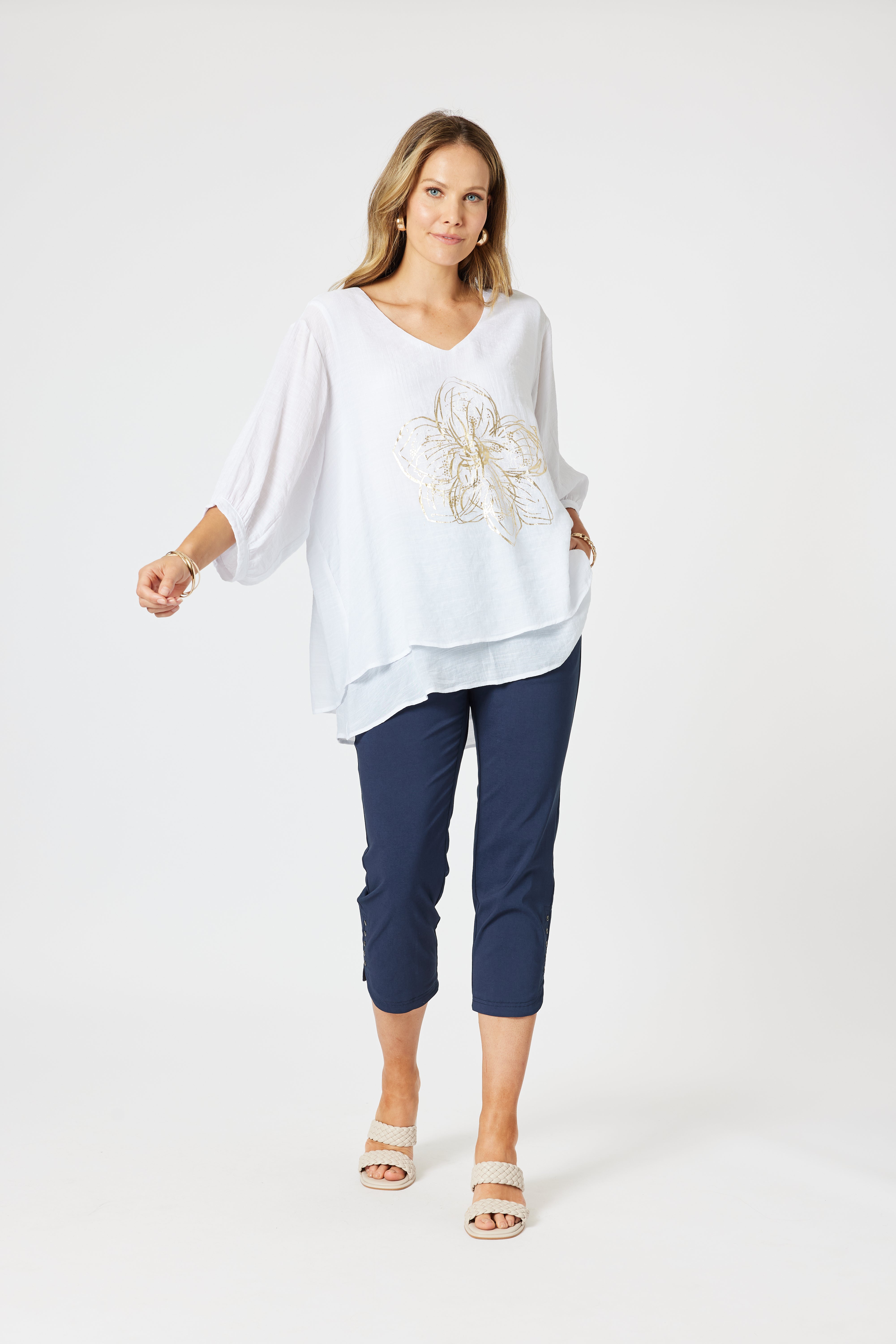 Collection of Clarity Flower 2 in 1 Top - White/ Gold in a gallery layout