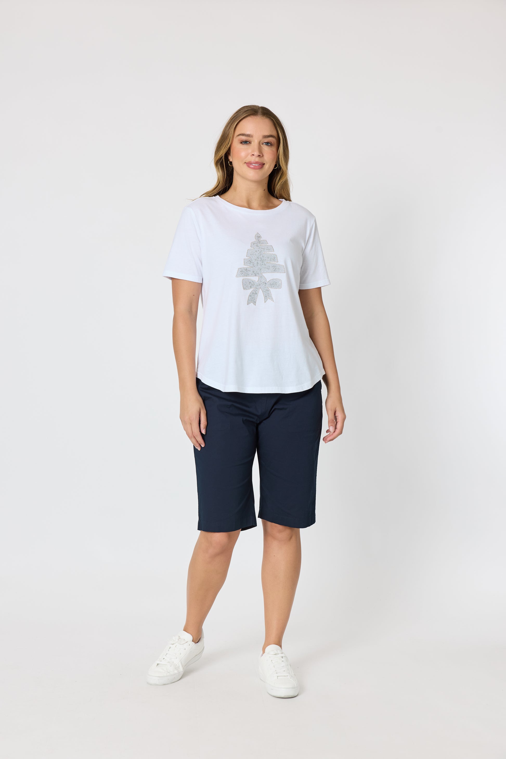 Threadz Sequin Xmas Tree Tee - White/ Silver