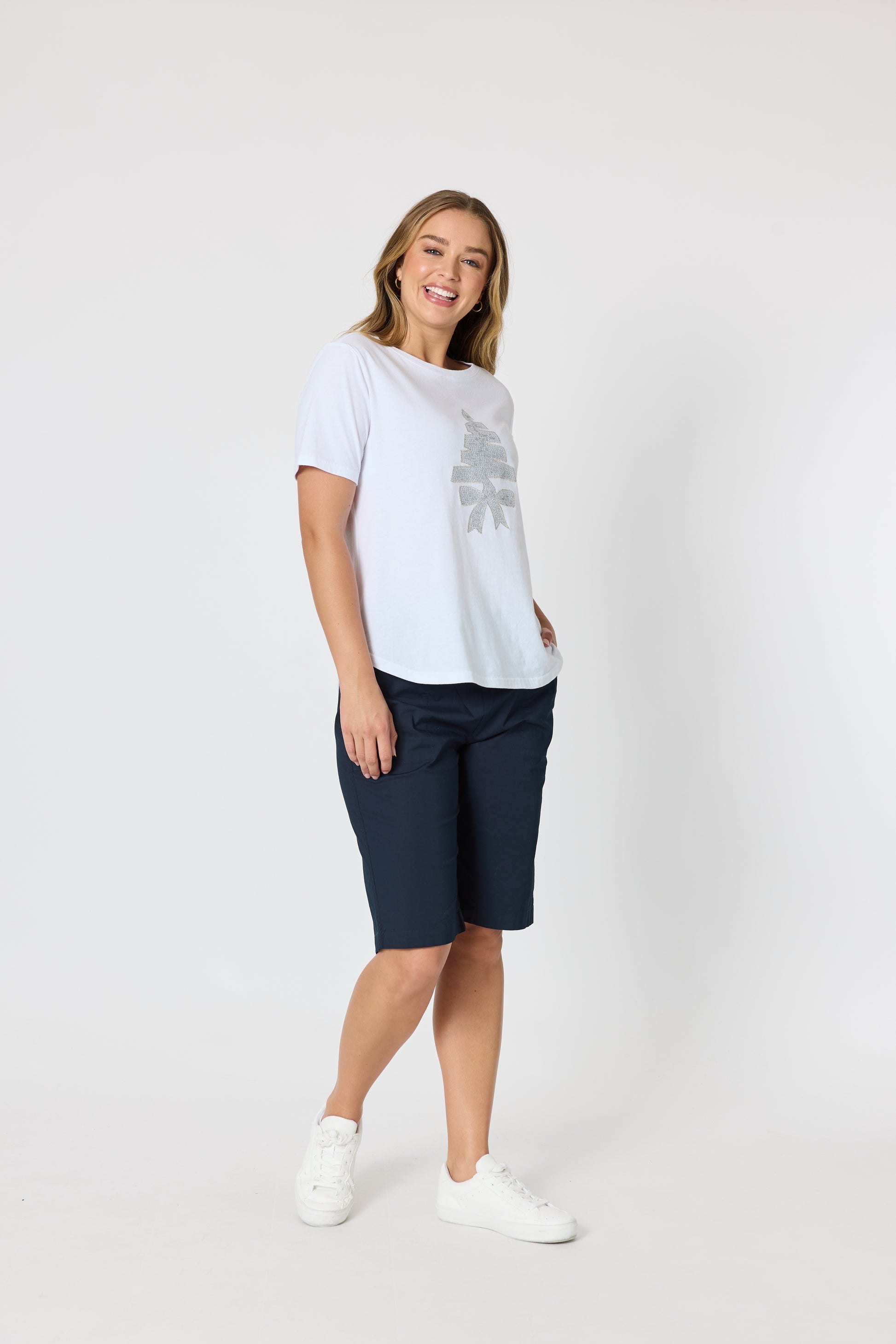 Threadz Sequin Xmas Tree Tee - White/ Silver