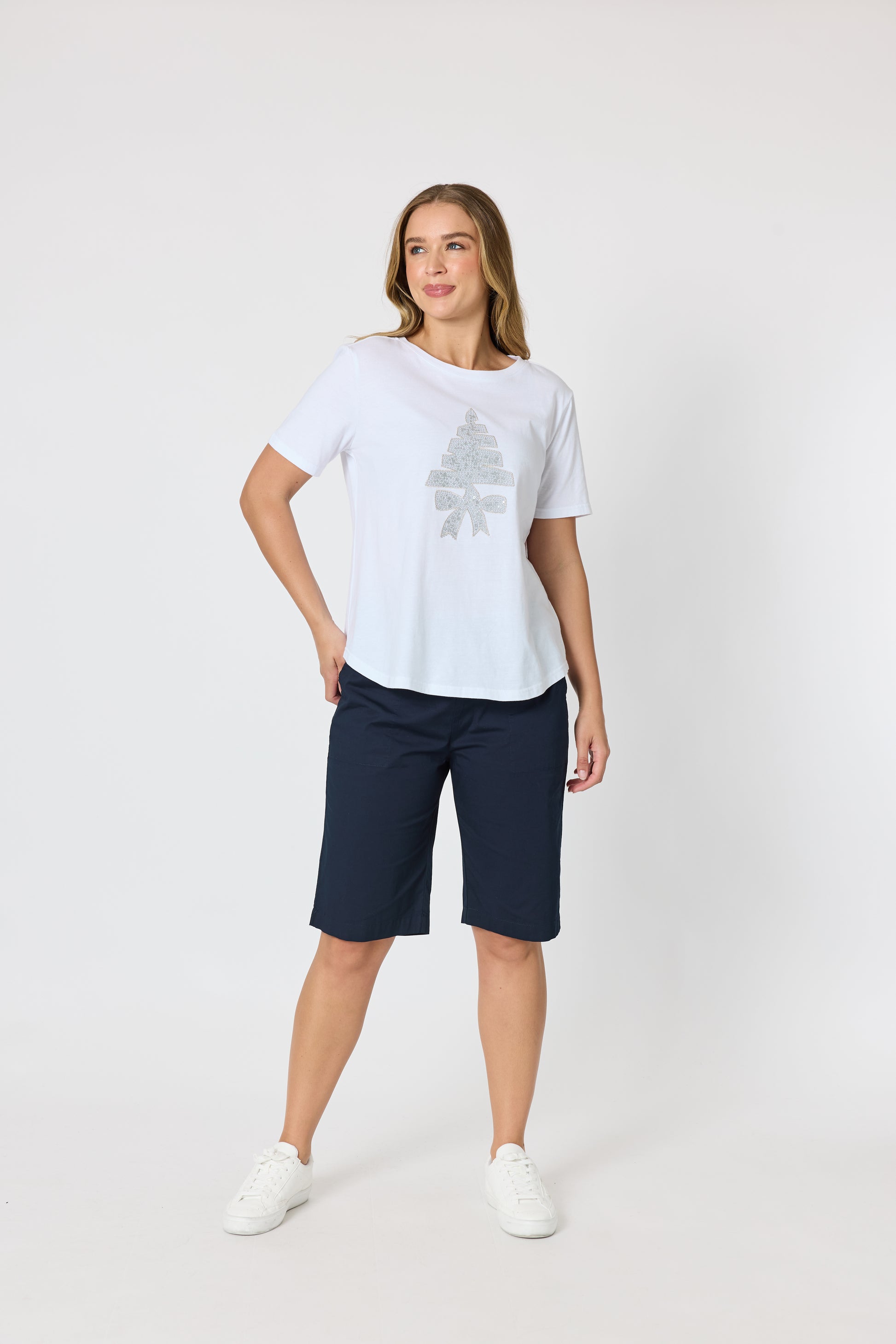 Threadz Sequin Xmas Tree Tee - White/ Silver