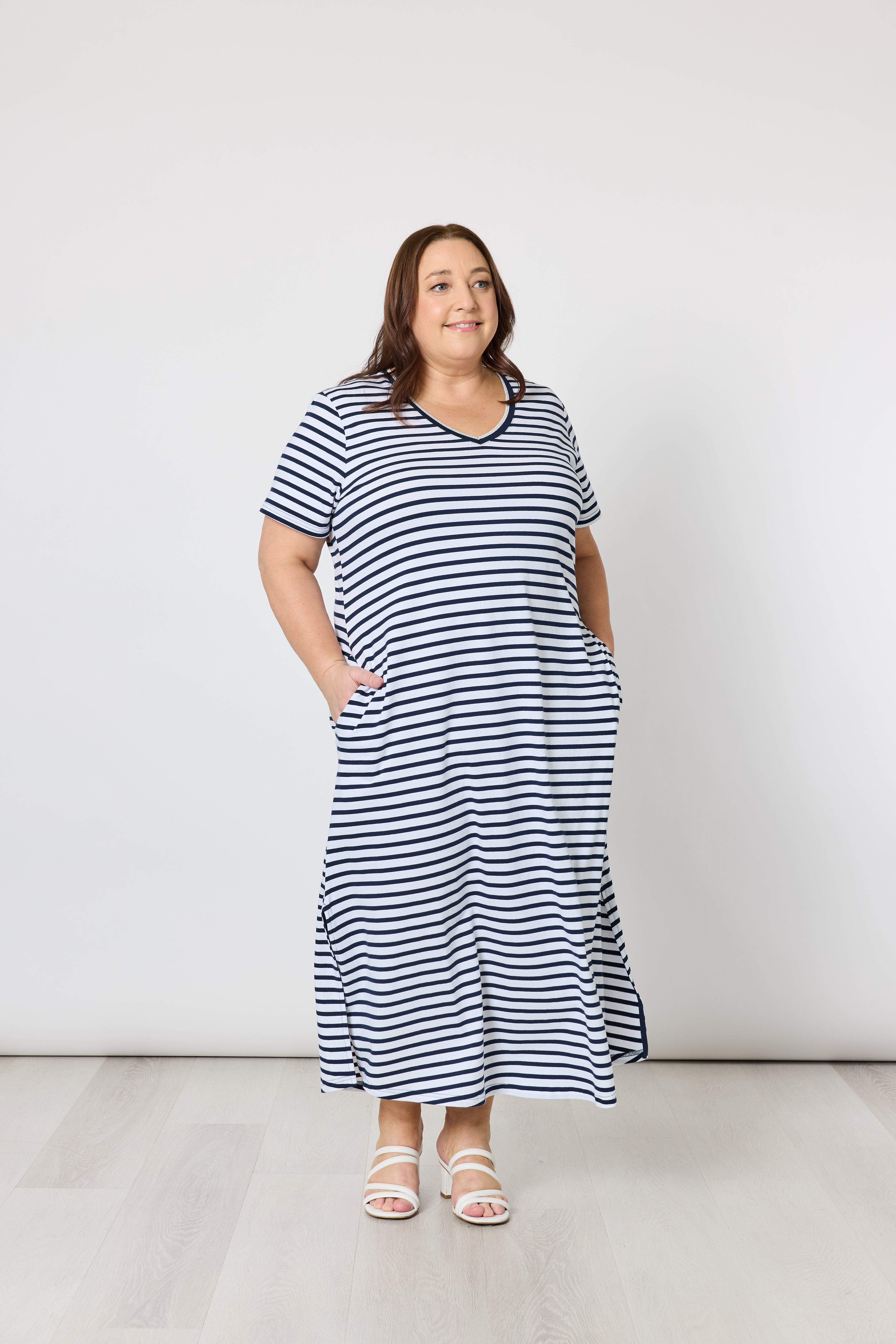 Collection of Gordon Smith Gemma Stripe Dress - Navy/ White in a gallery layout