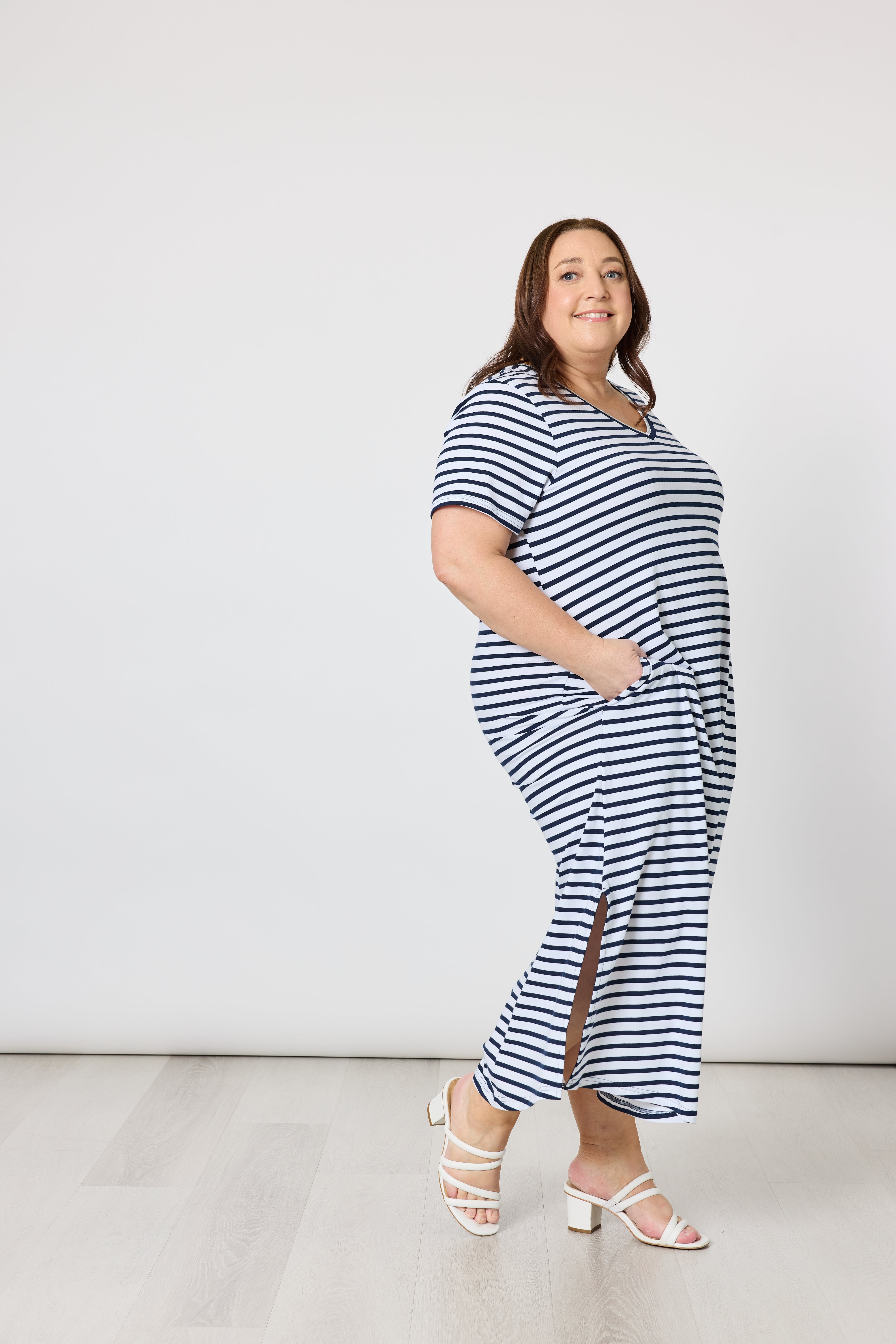 Collection of Gordon Smith Gemma Stripe Dress - Navy/ White in a gallery layout