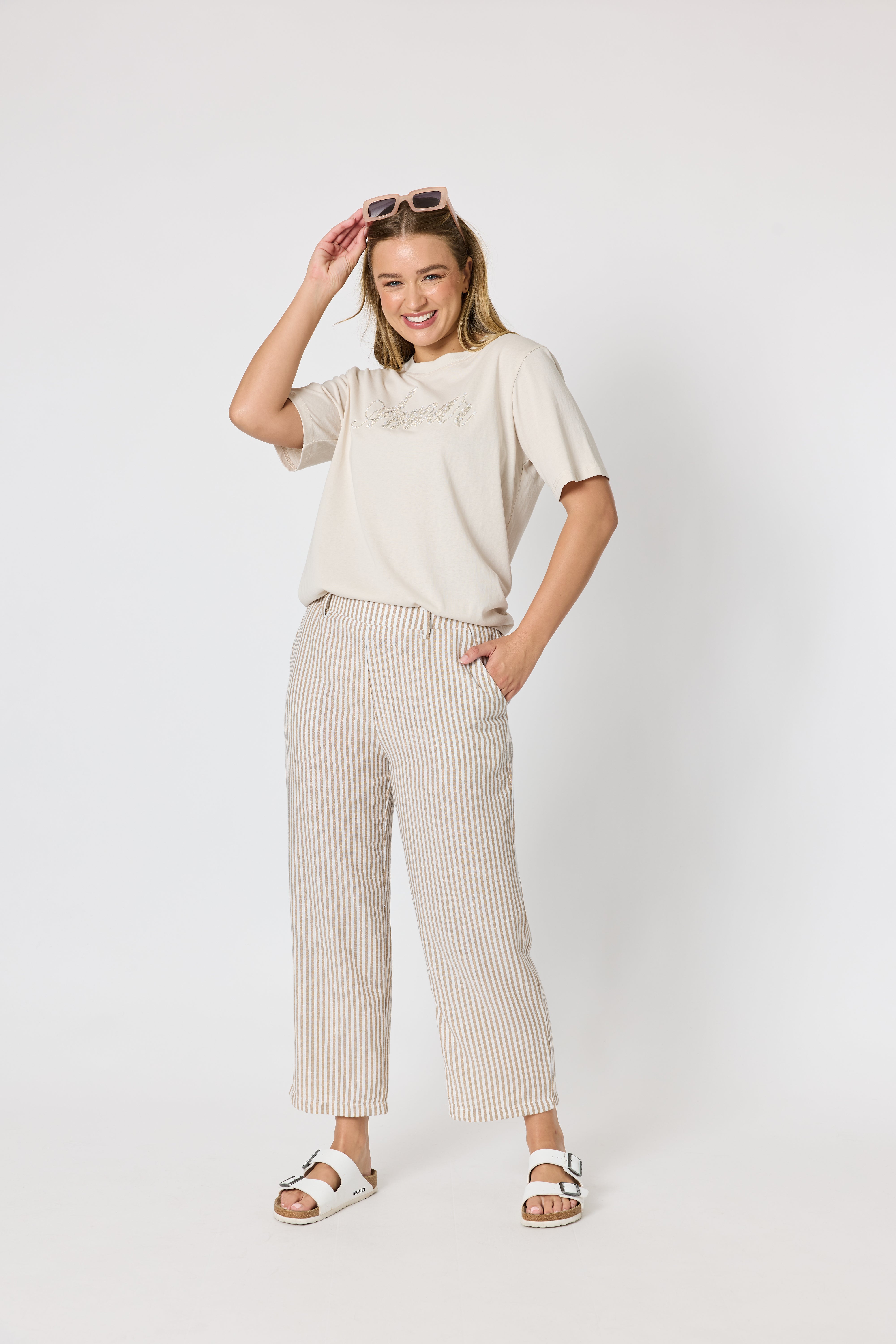 Image of Threadz Urban Stripe Pant - Natural/White