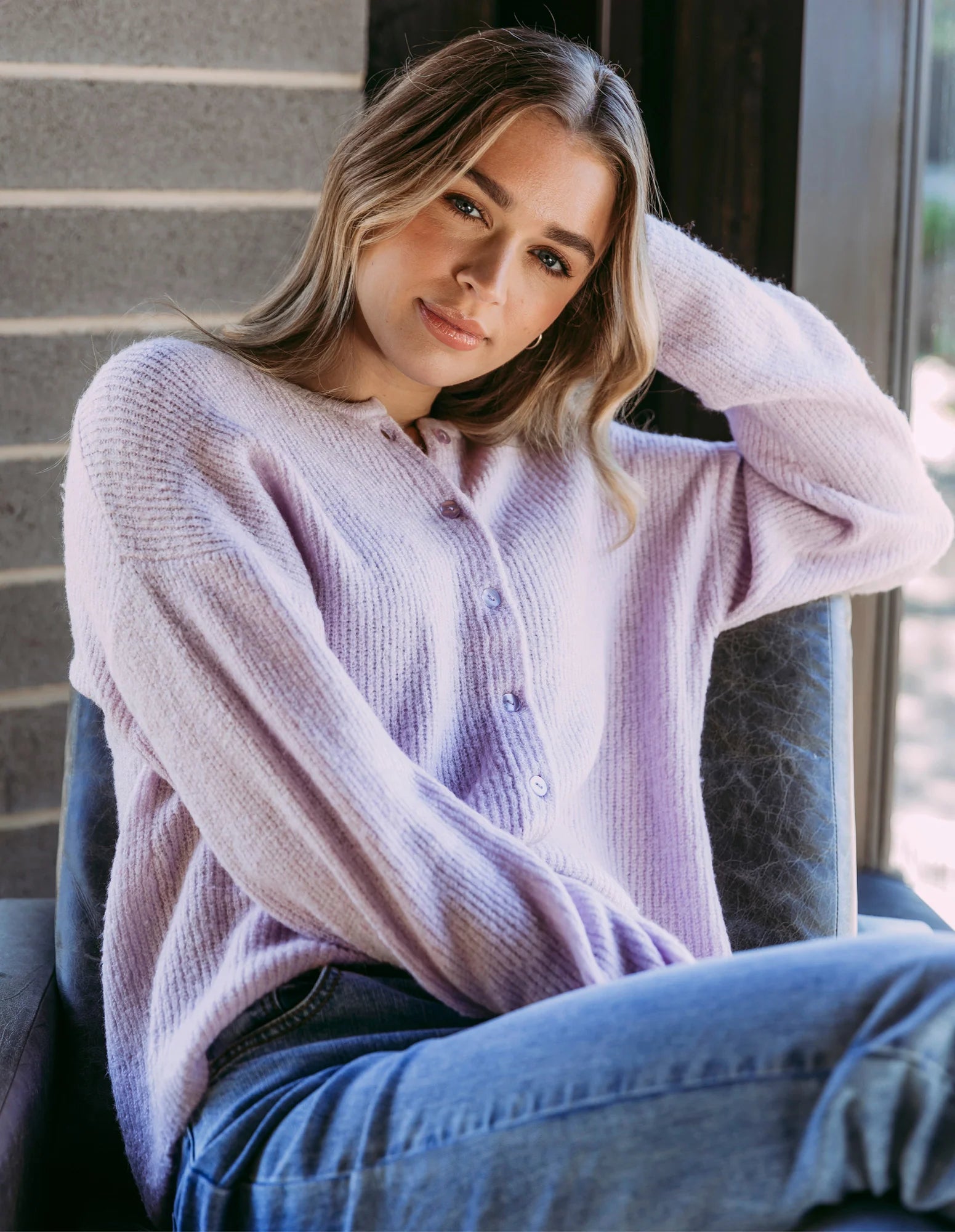 Collection of Foxwood Murphy Knit Cardi - Orchid Petal in a gallery layout