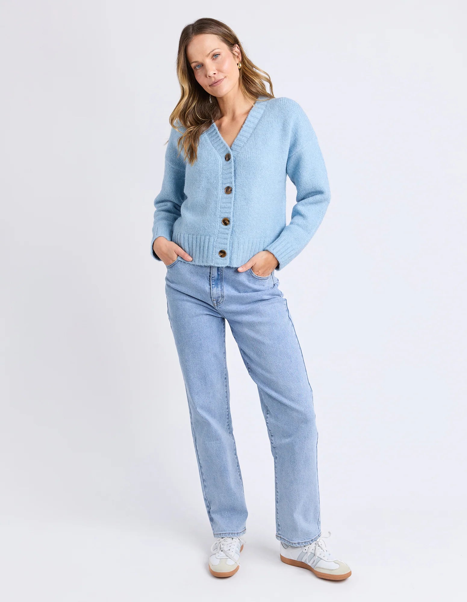 Collection of Foxwood Jensen Button Cardi - Celestial Blue in a gallery layout