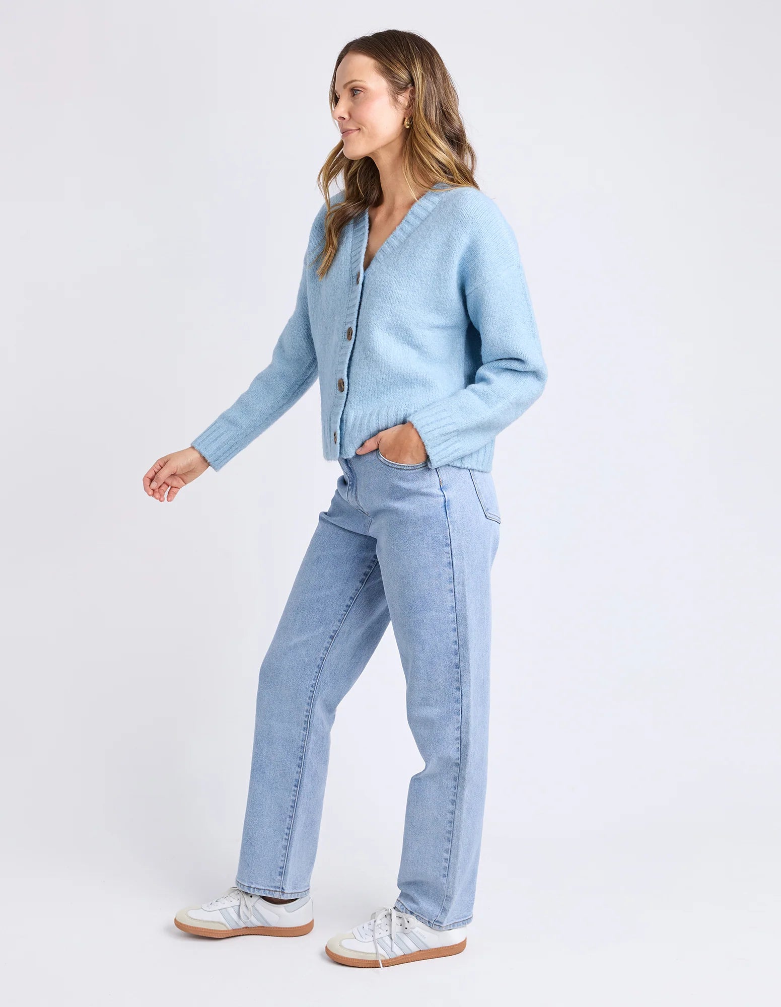 Collection of Foxwood Jensen Button Cardi - Celestial Blue in a gallery layout