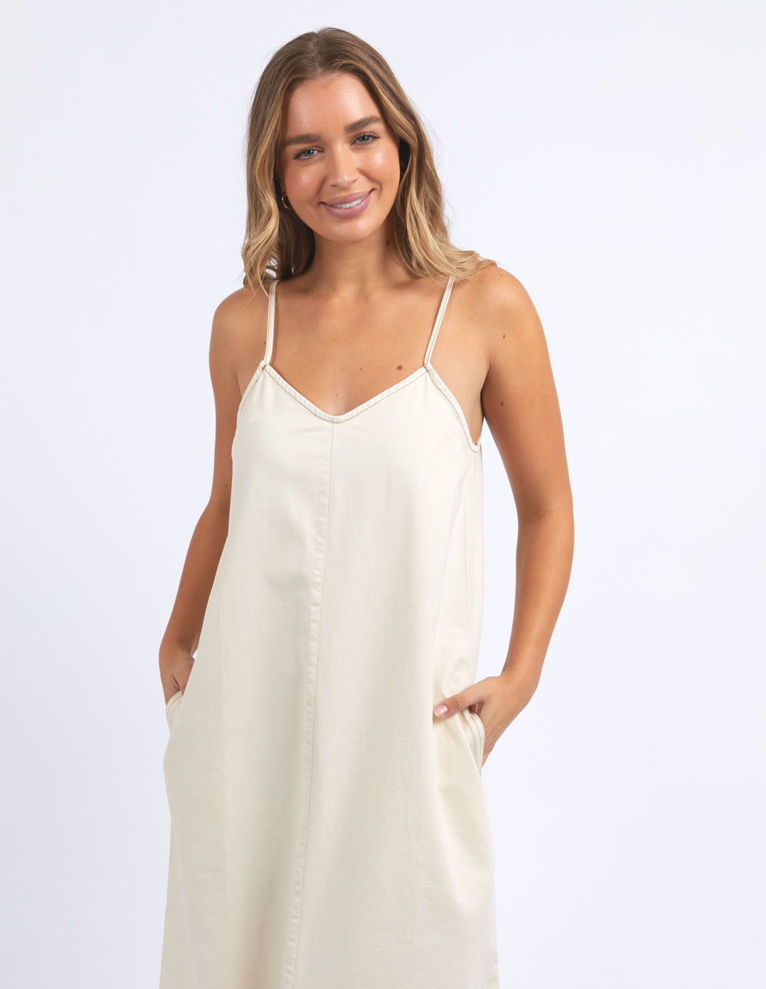 Collection of Foxwood Roma Denim Dress - Ecru in a gallery layout