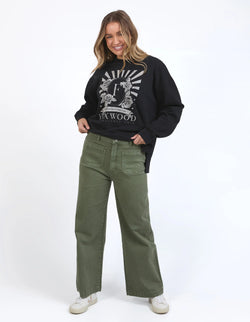 Collection of Foxwood Sarah Wide Leg Jean - Washed Green in a gallery layout