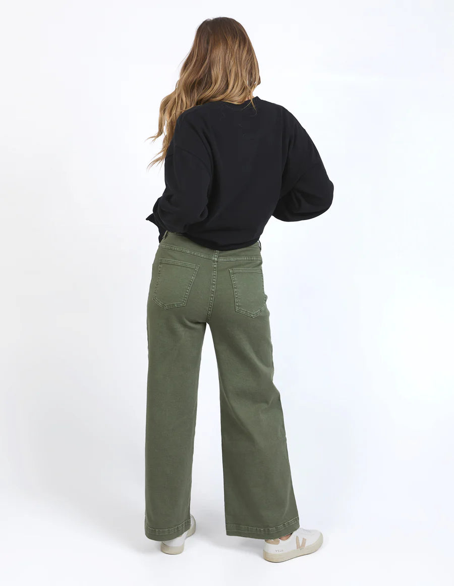 Collection of Foxwood Sarah Wide Leg Jean - Washed Green in a gallery layout