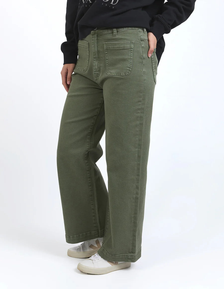 Collection of Foxwood Sarah Wide Leg Jean - Washed Green in a gallery layout