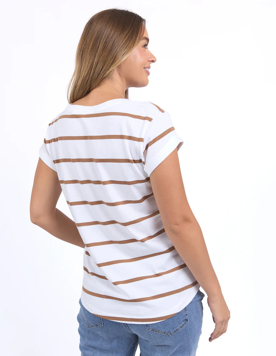 Foxwood Manly Stripe Vee Tee - White/Toasted Coconut