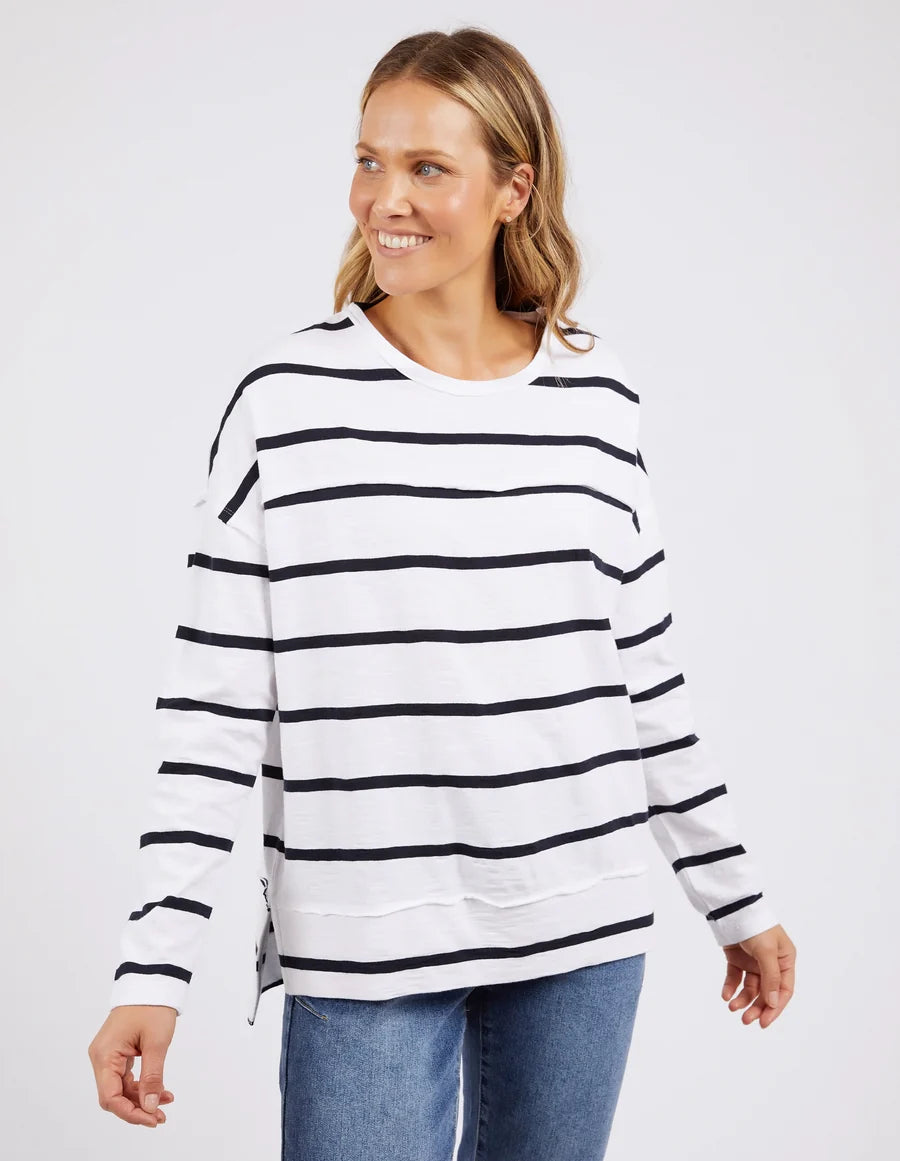 Foxwood Jayne Throw On Top - White Dark Sapphire Stripe