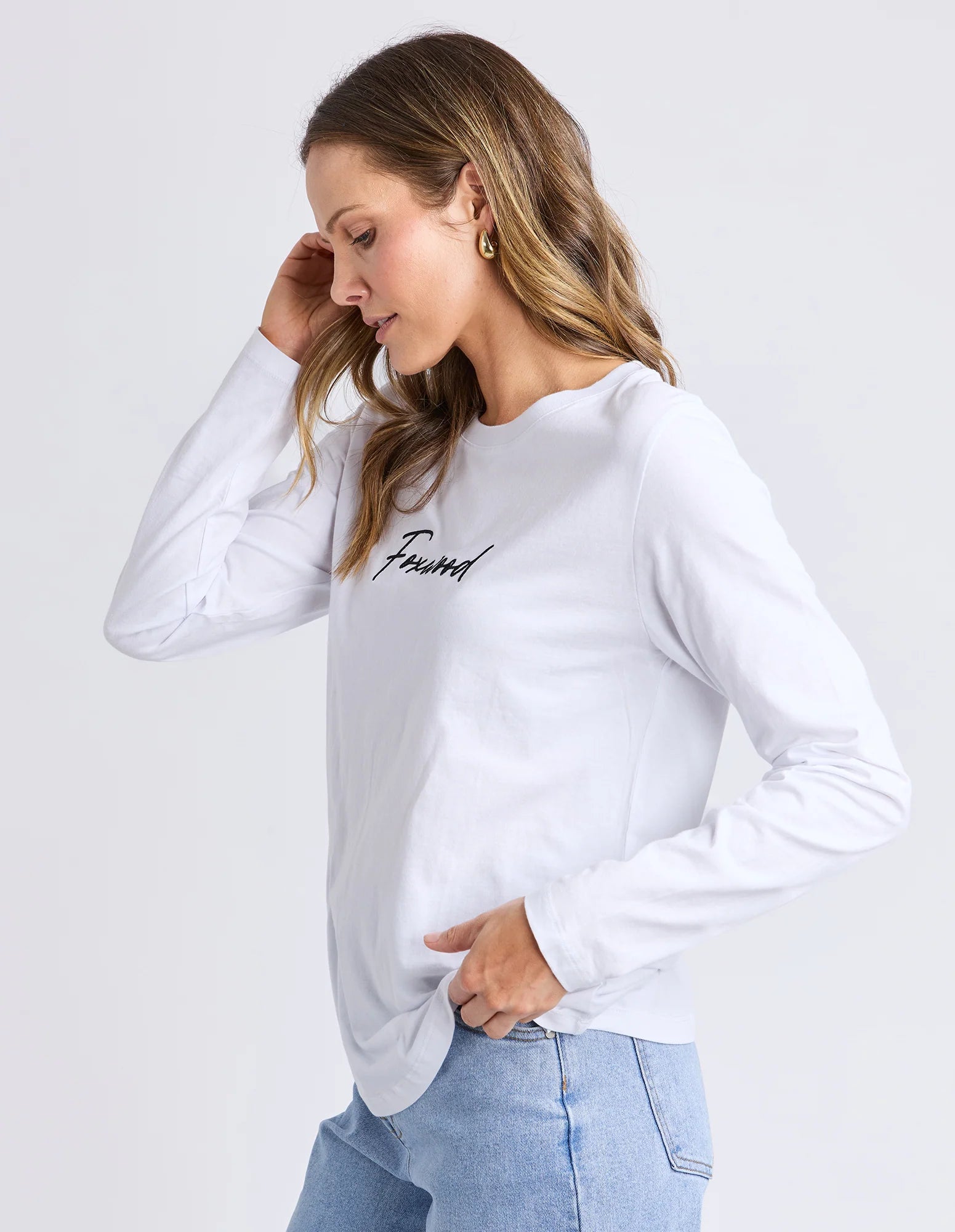 Collection of Foxwood Signature Long Sleeve Tee - White in a gallery layout