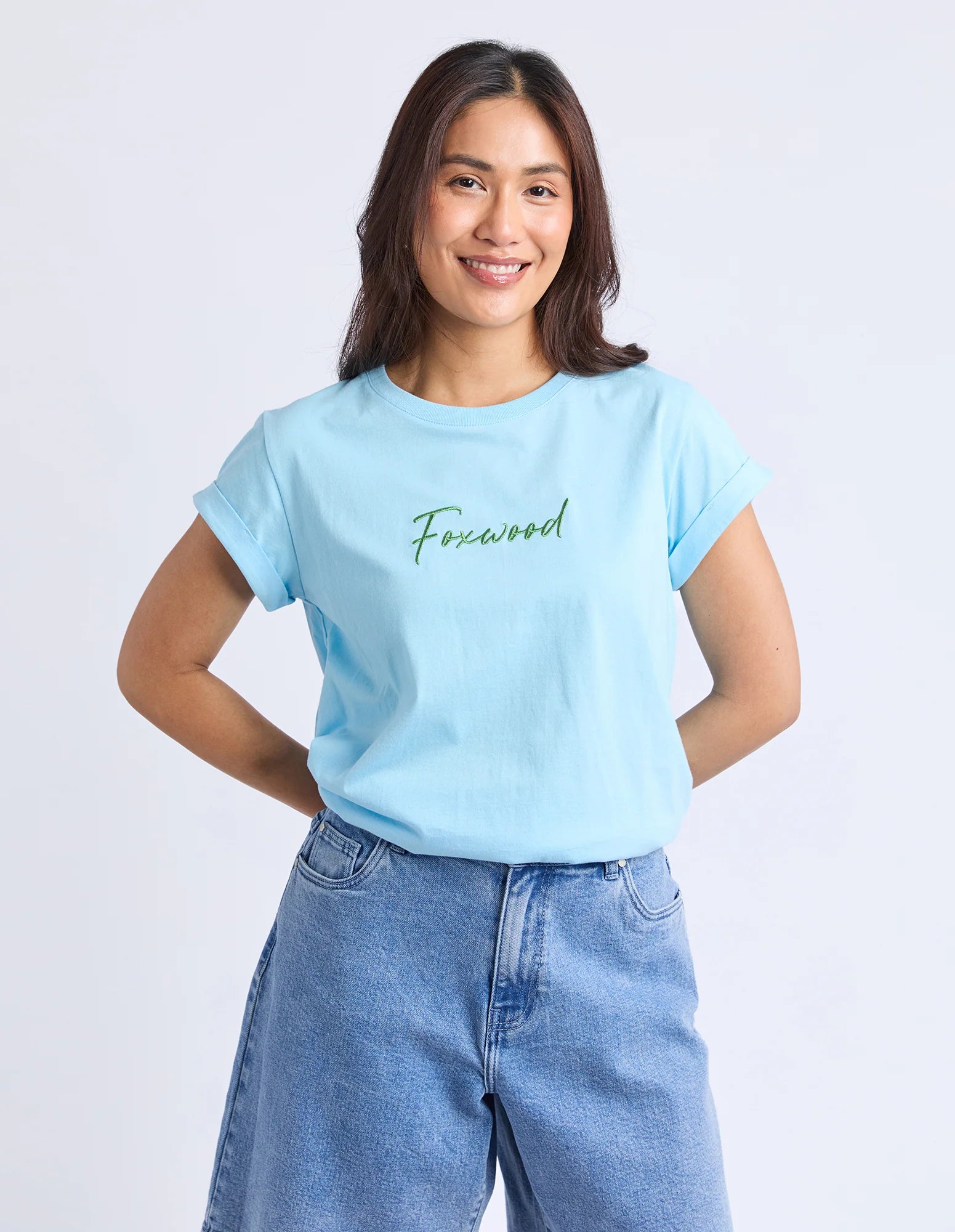 Foxwood Signature Contrast Tee - Light Blue with Lime