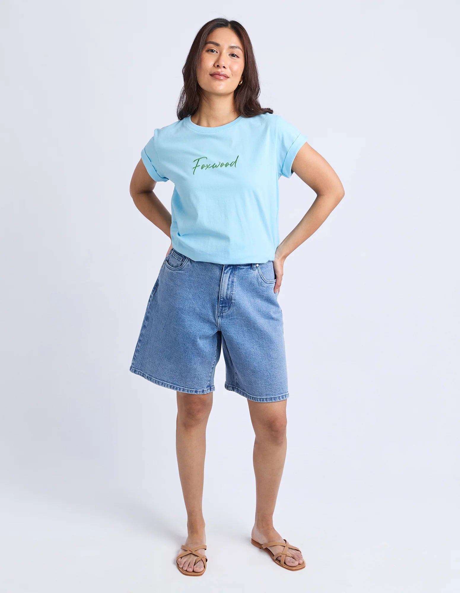 Collection of Foxwood Signature Contrast Tee - Light Blue with Lime in a gallery layout