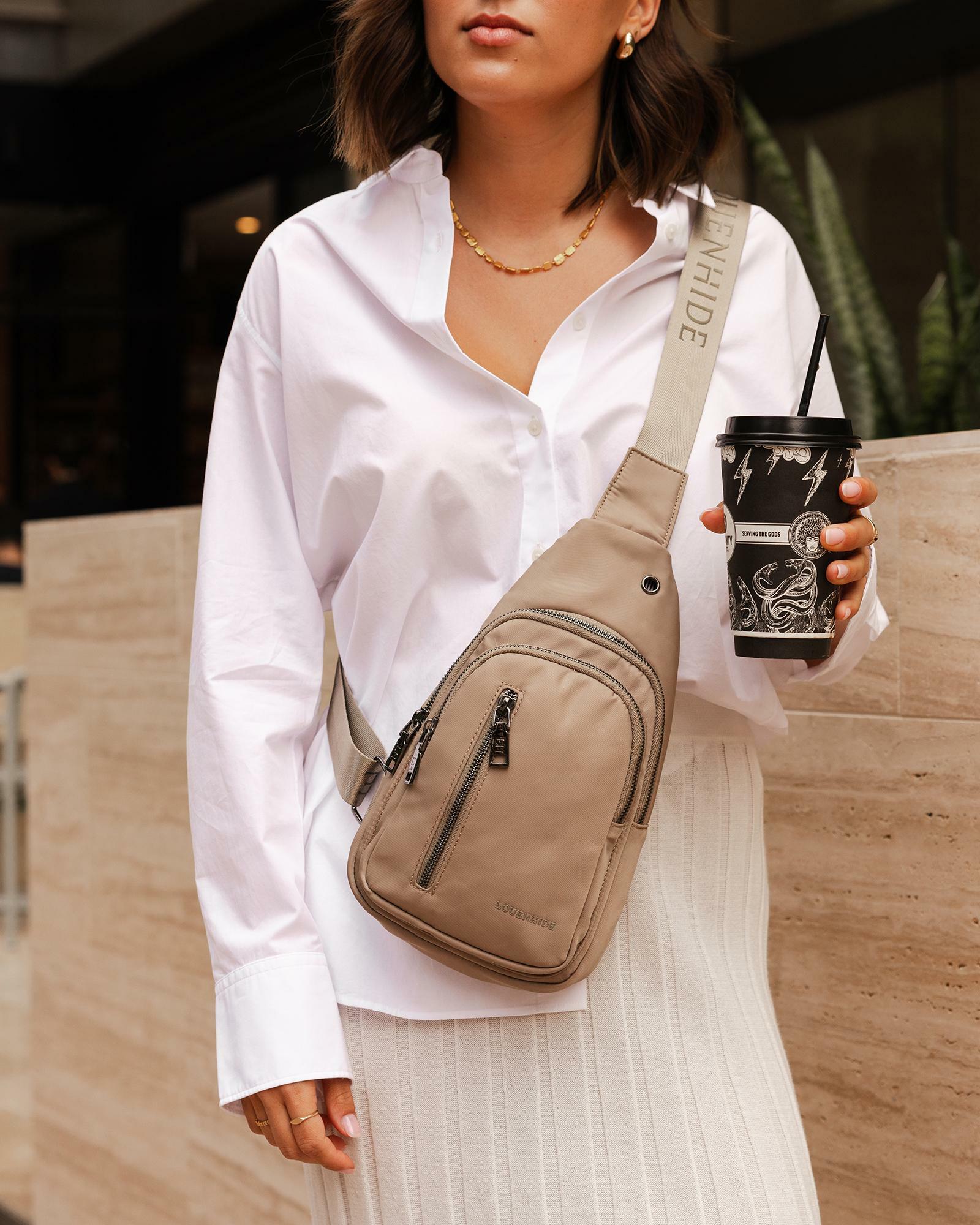 Collection of Louenhide Boyd Nylon Sling Bag - Beige in a gallery layout