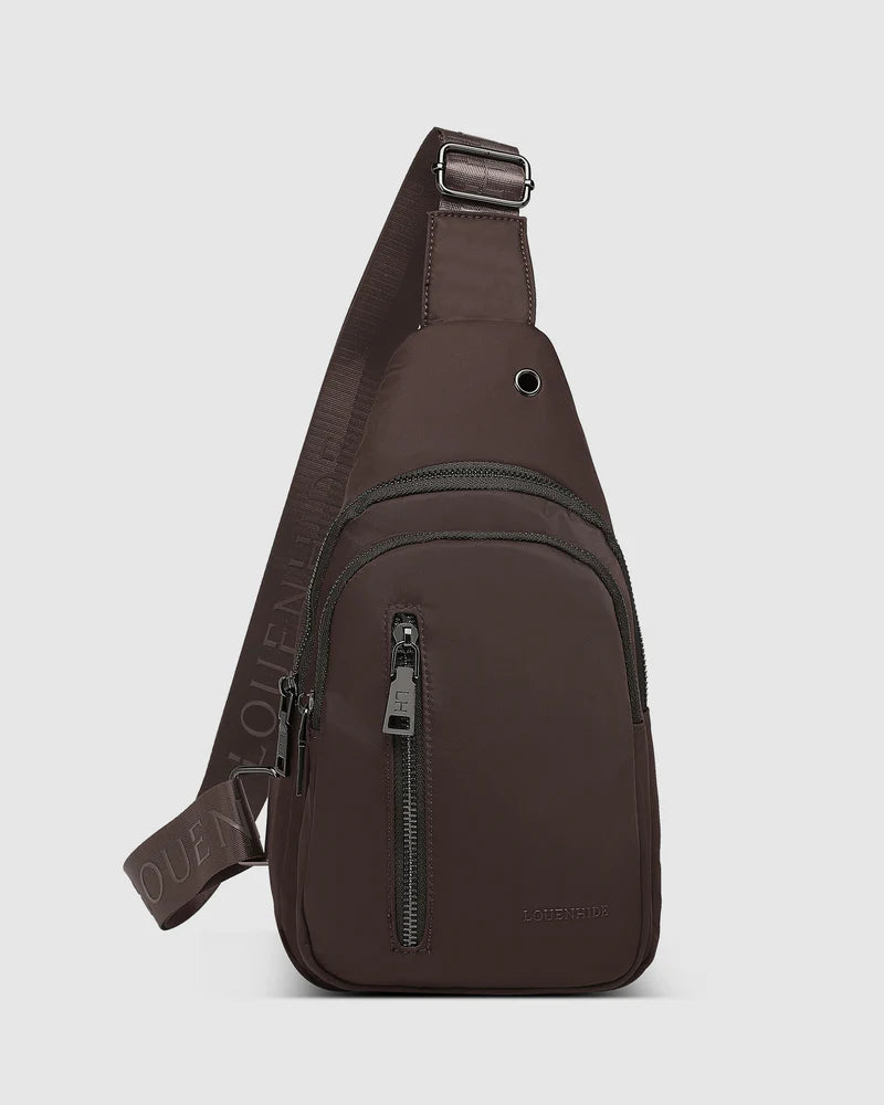 Collection of Louenhide Boyd Nylon Sling Bag - Chocolate in a gallery layout