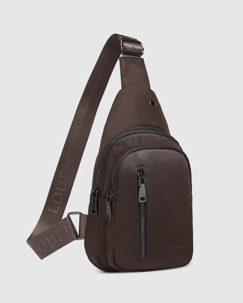 Collection of Louenhide Boyd Nylon Sling Bag - Chocolate in a gallery layout
