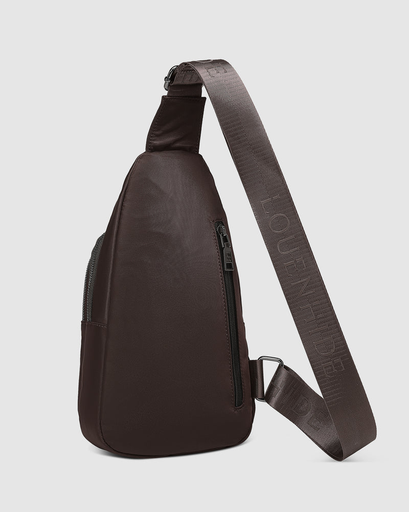 Collection of Louenhide Boyd Nylon Sling Bag - Chocolate in a gallery layout