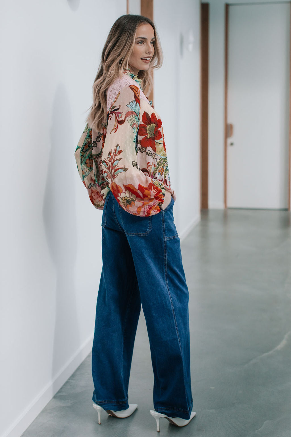 Collection of Joop and Gypsy St Tropez Balloon Sleeve Blouse - Multi Dobby in a gallery layout