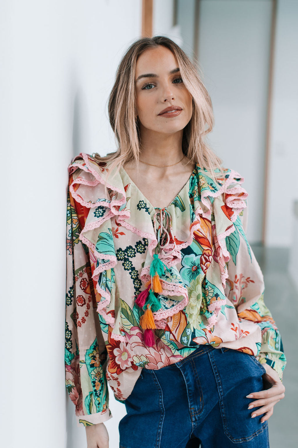 Joop and Gypsy Ruffle Top - Multi Dobby